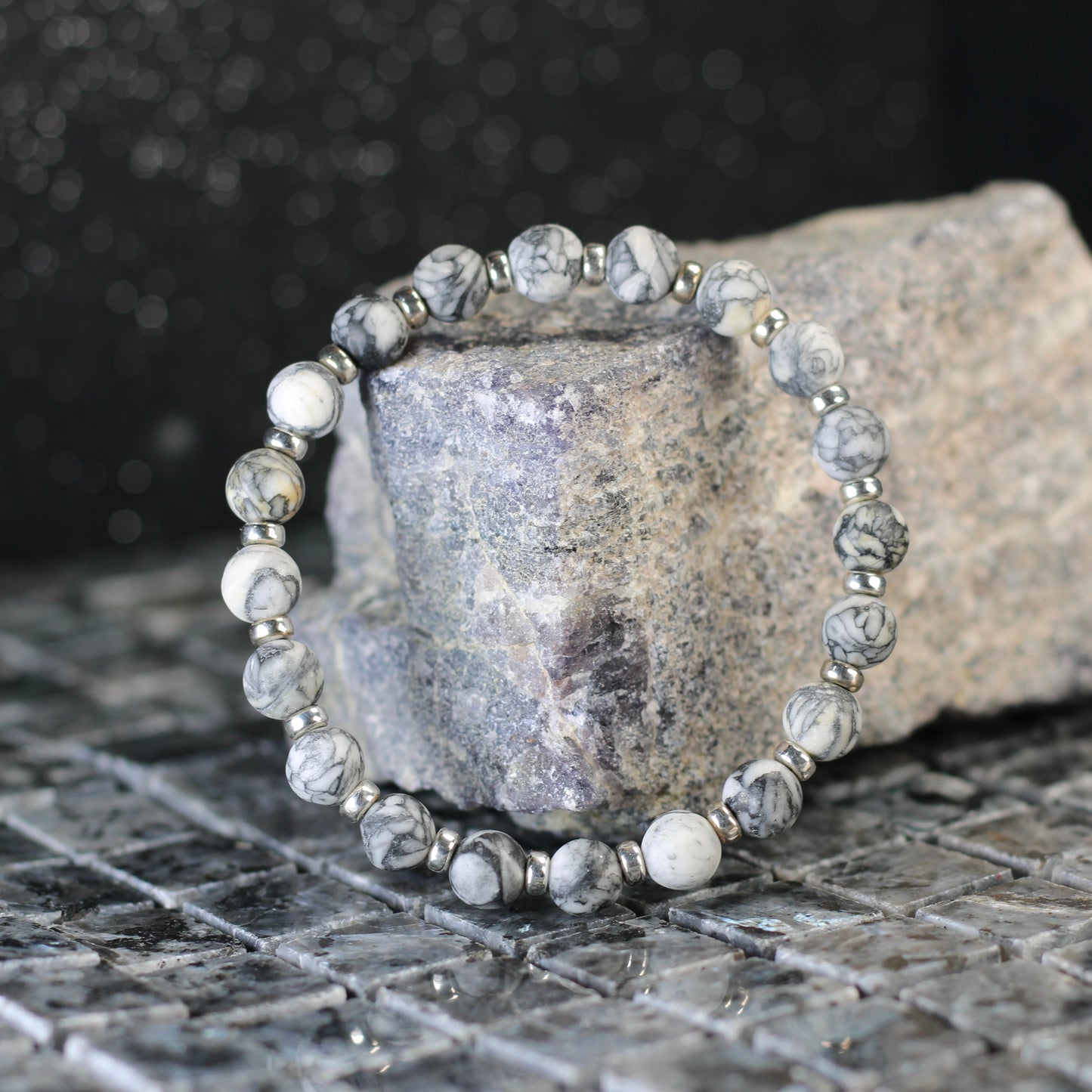 Pinolith Power Bracelet With Sterling Silver & Tumble Stone
