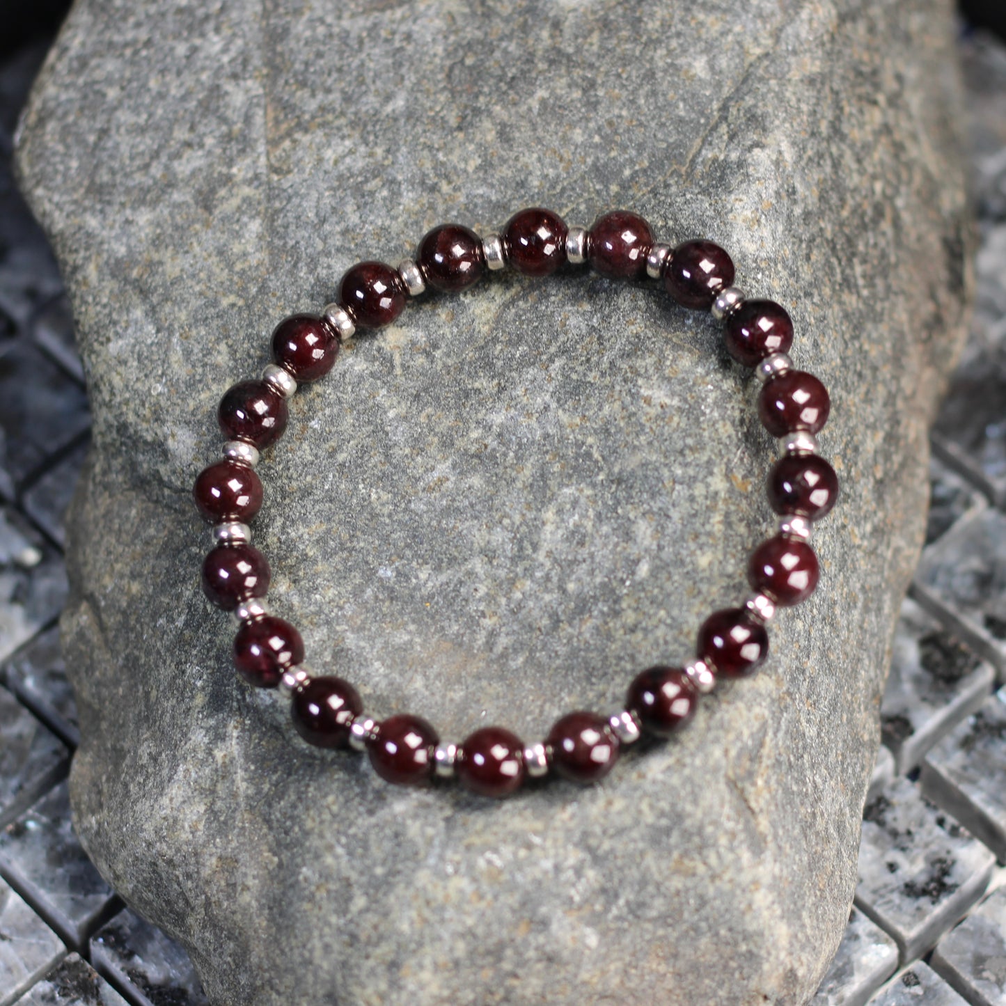 Almandine Garnet Power Bracelet With Sterling Silver & Garnet Crystal