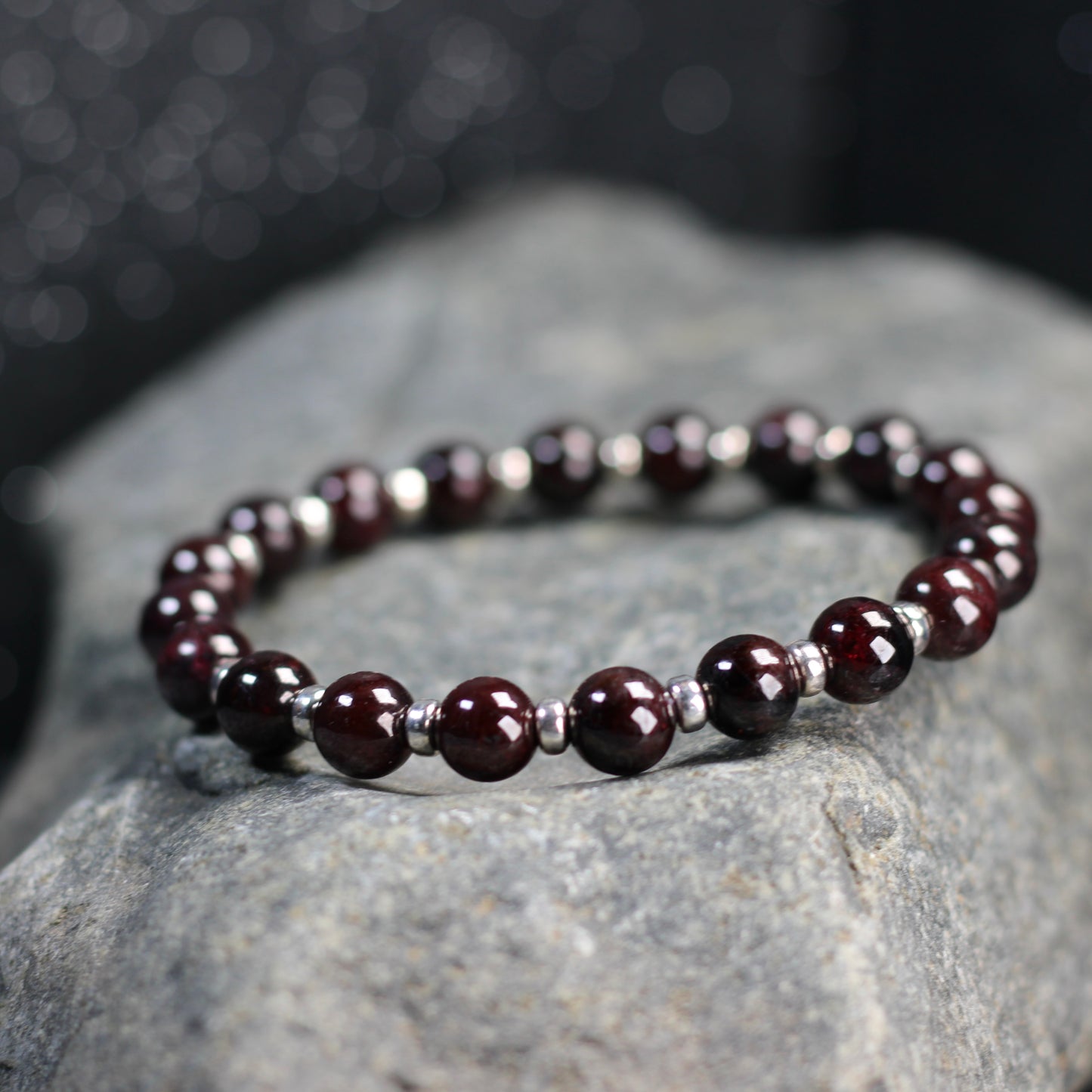 Almandine Garnet Power Bracelet With Sterling Silver & Garnet Crystal