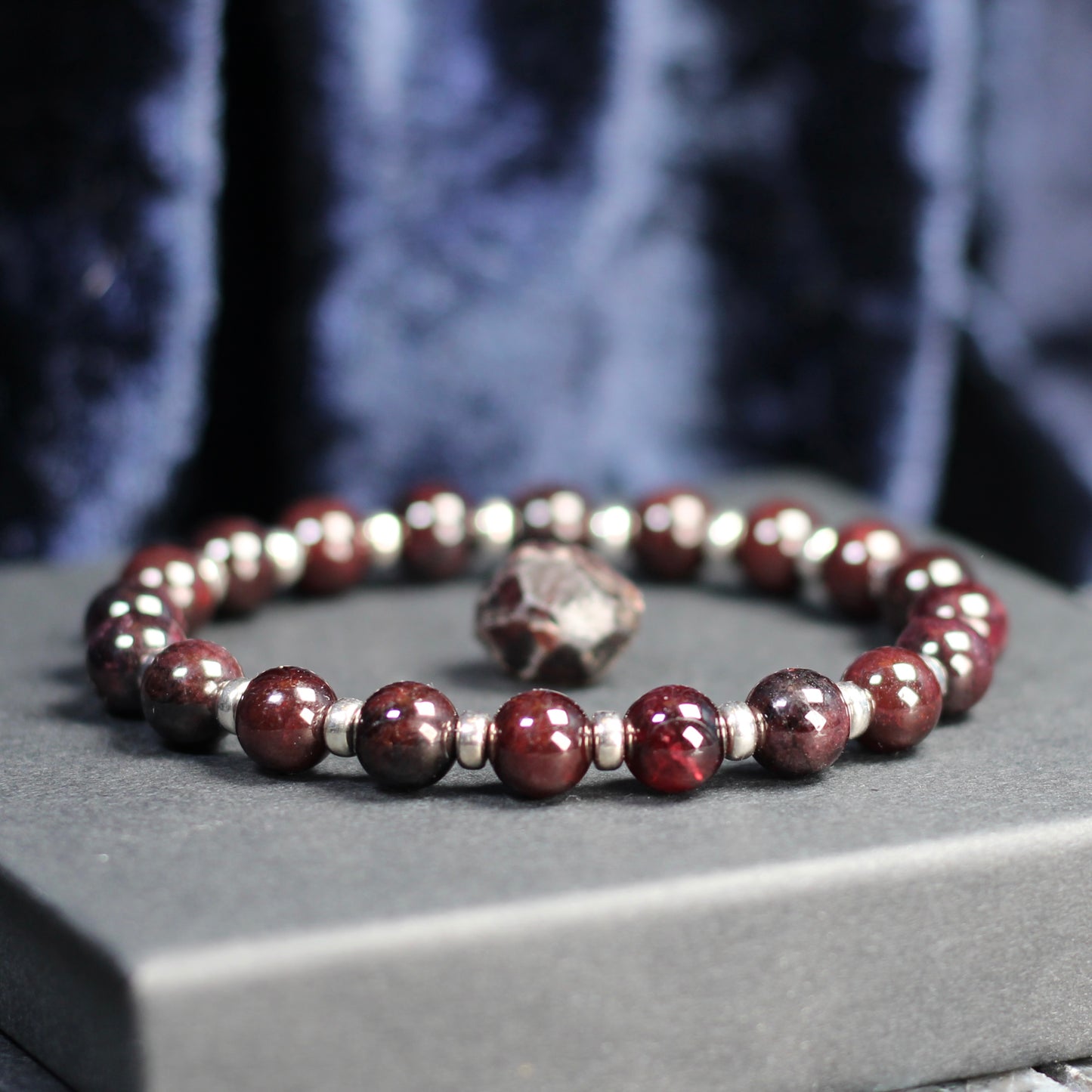 Almandine Garnet Power Bracelet With Sterling Silver & Garnet Crystal