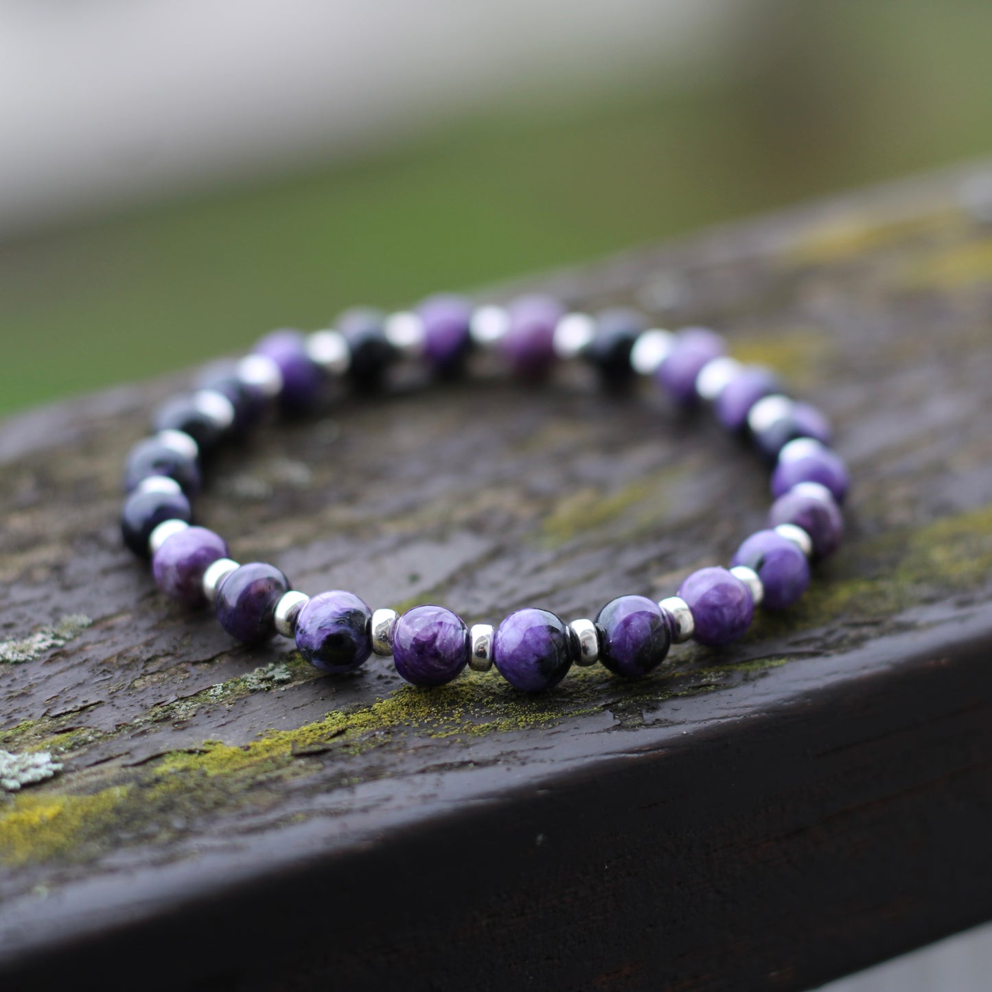 Charoite & Aegirine Power Bracelet With Sterling Silver & Tumble Stone