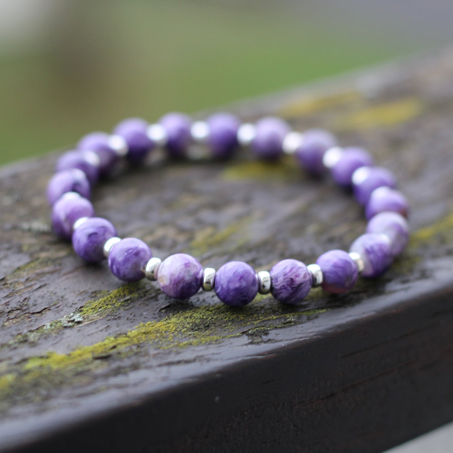 Charoite Power Bracelet With Sterling Silver & Tumble Stone