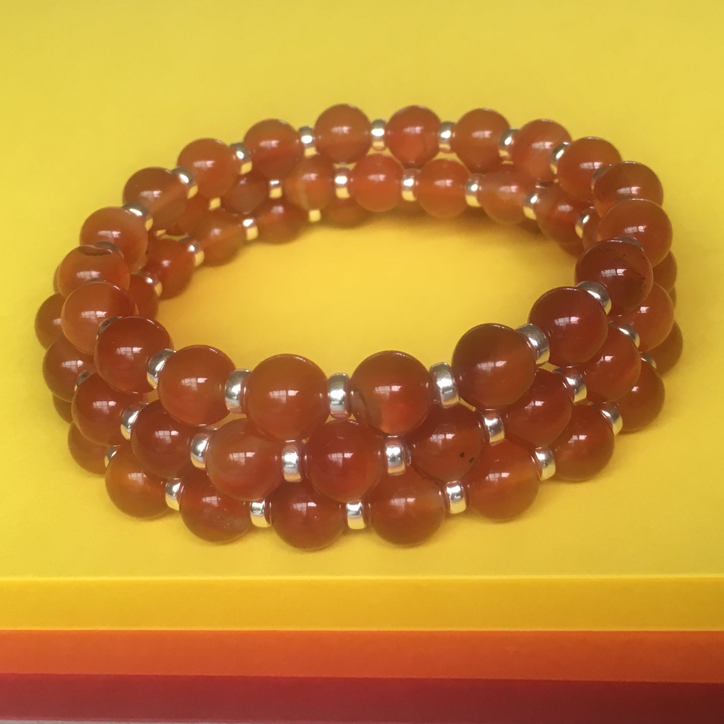 Carnelian Power Bracelet With Sterling Silver & Carnelian Ring