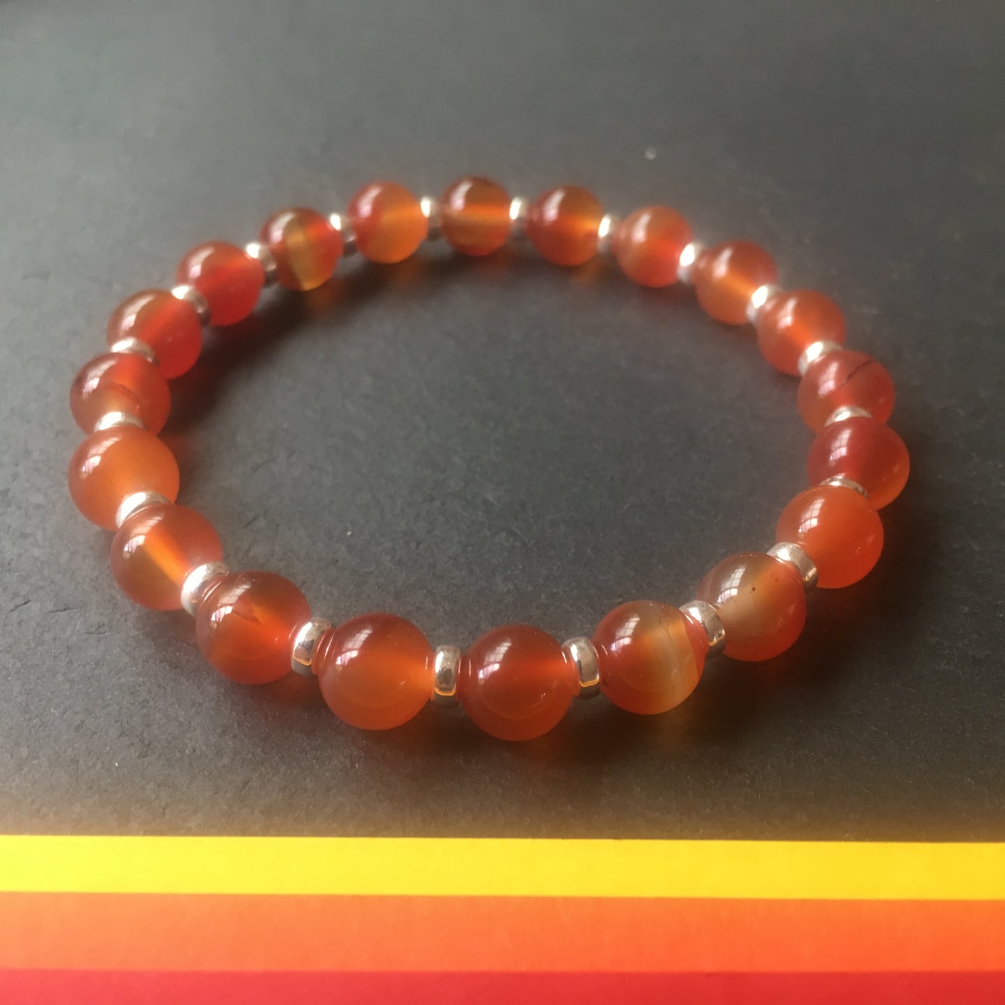 Carnelian Power Bracelet With Sterling Silver & Carnelian Ring