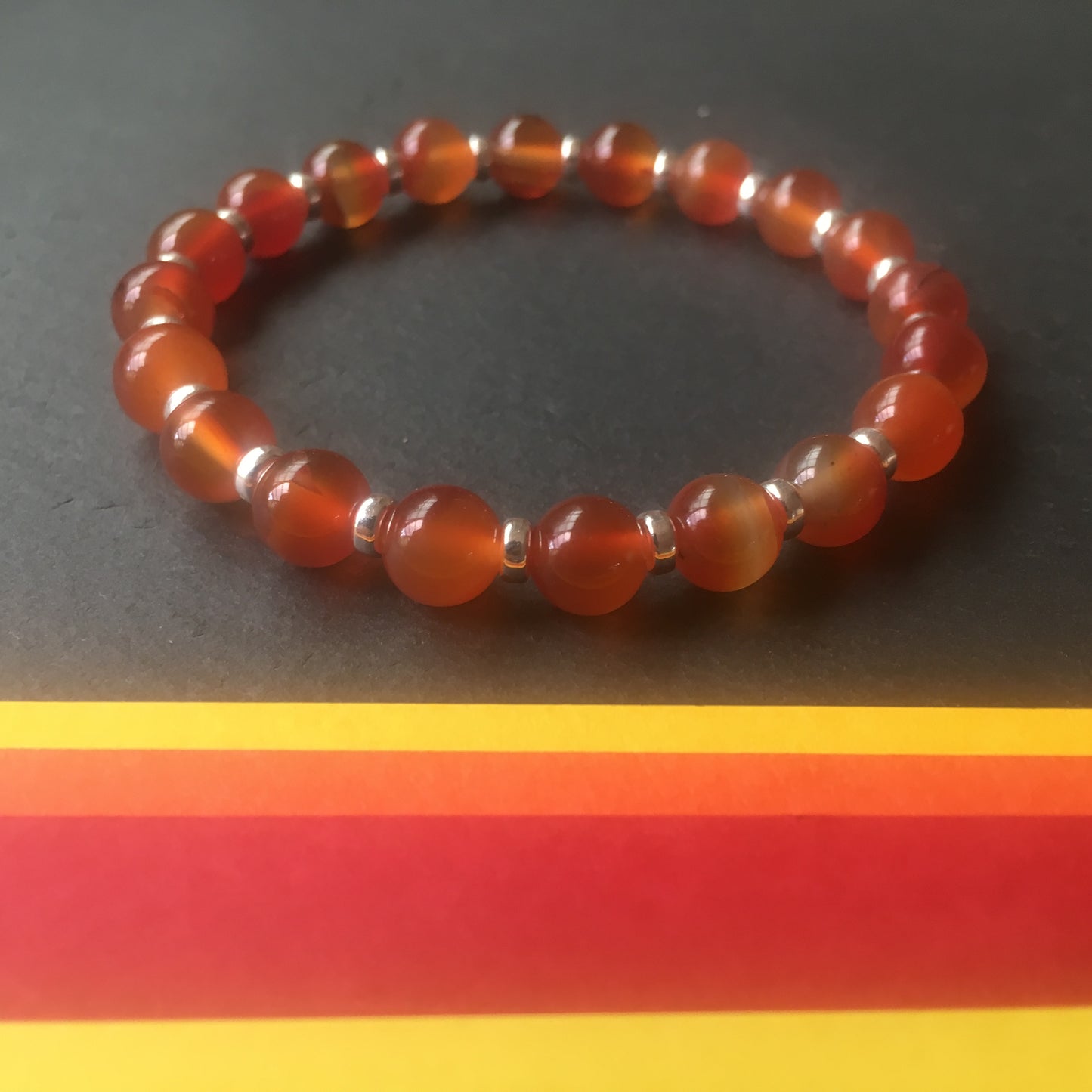 Carnelian Power Bracelet With Sterling Silver & Carnelian Ring