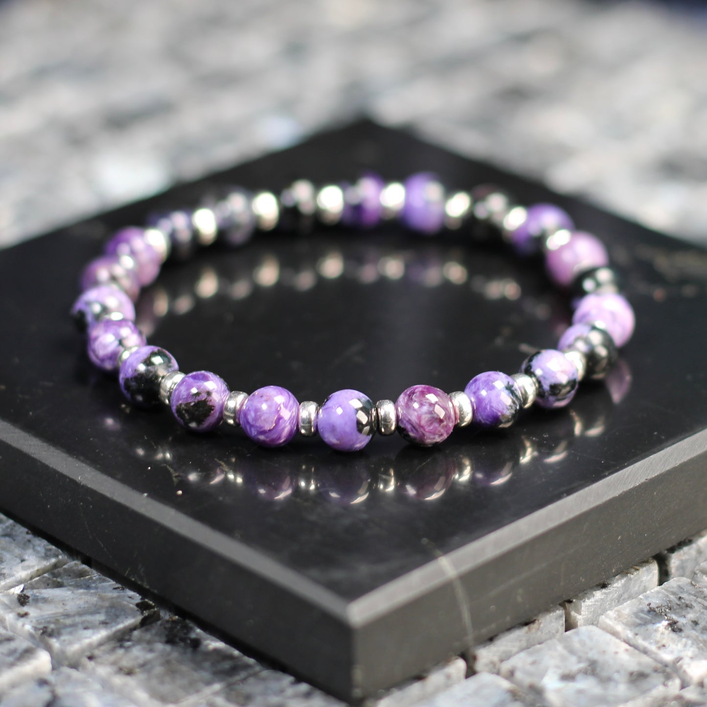 Charoite & Aegirine Power Bracelet With Sterling Silver & Tumble Stone