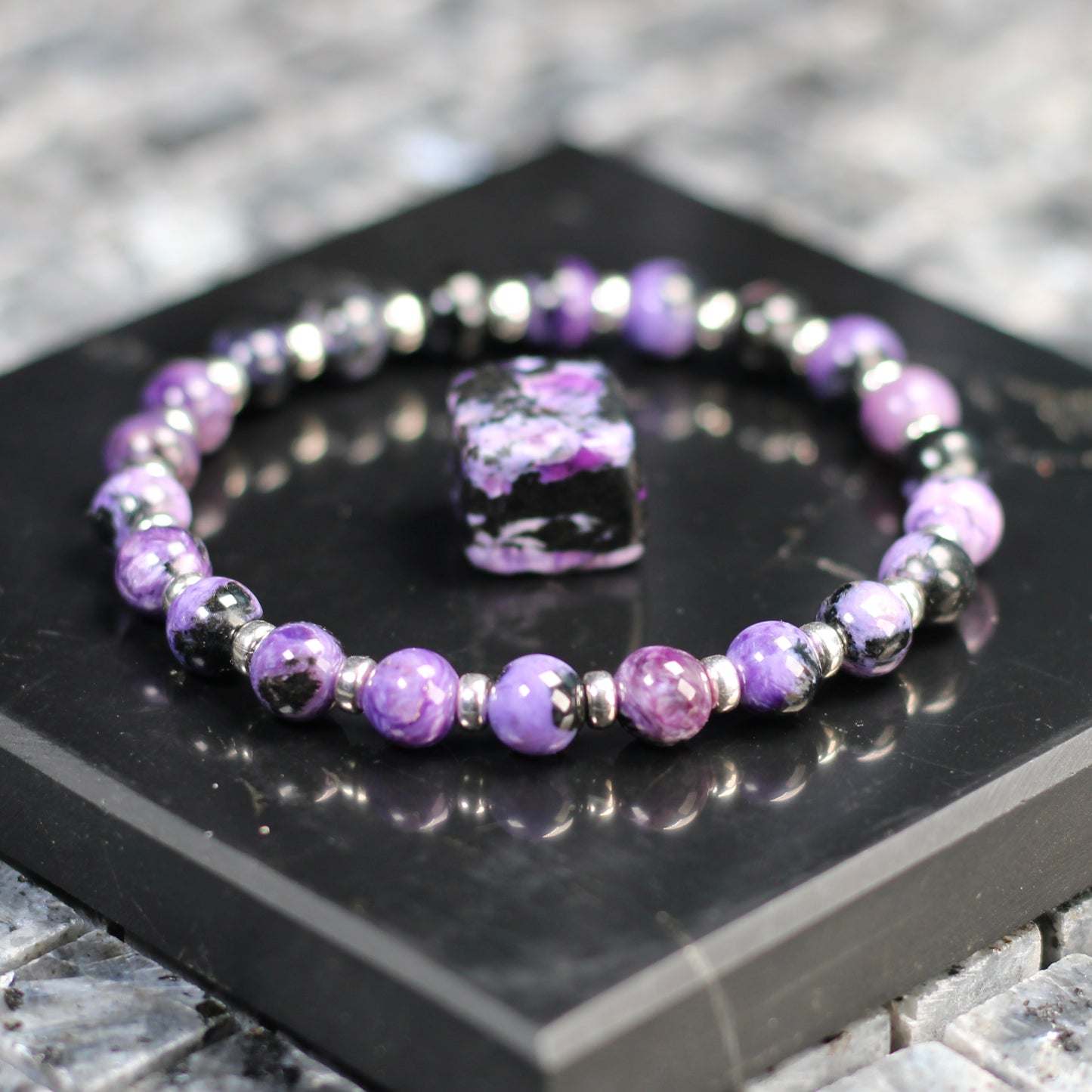 Charoite & Aegirine Power Bracelet With Sterling Silver & Tumble Stone