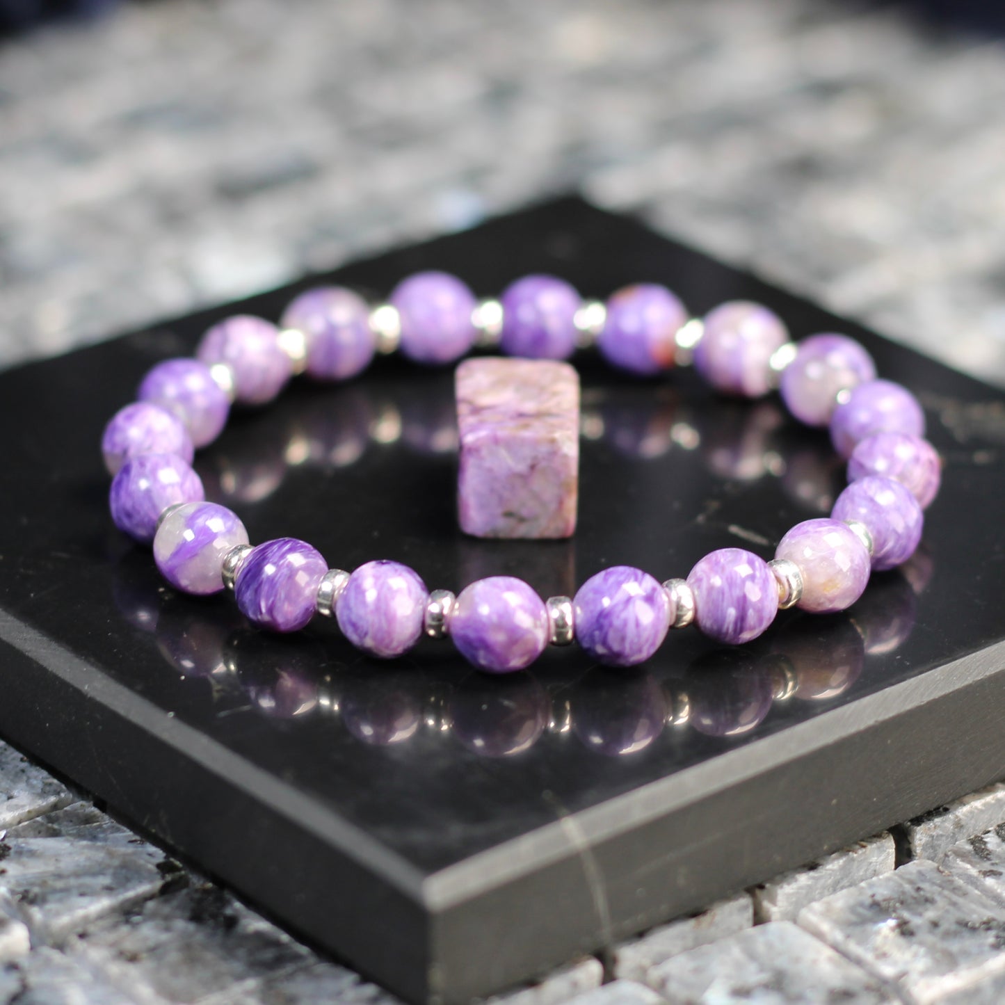 Charoite Power Bracelet With Sterling Silver & Tumble Stone
