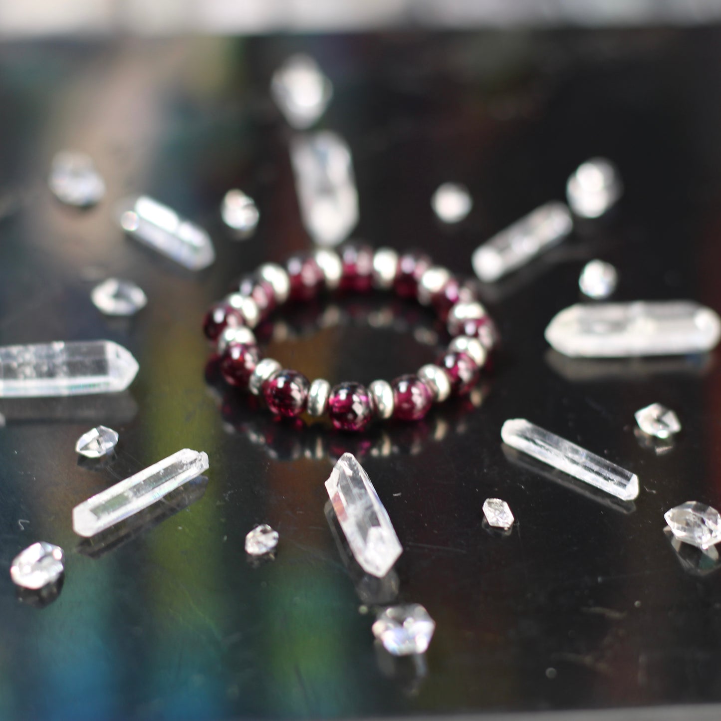 Almandine Garnet RING With Silver. Presented With A Tin, A Tag & A Herkimer Diamond