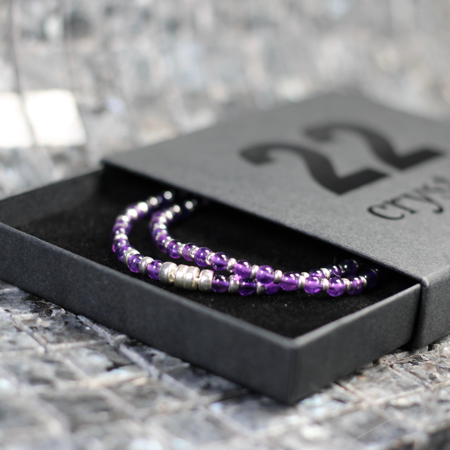 Amethyst Choker Necklace With Sterling Silver & Amethyst Tumble Stone