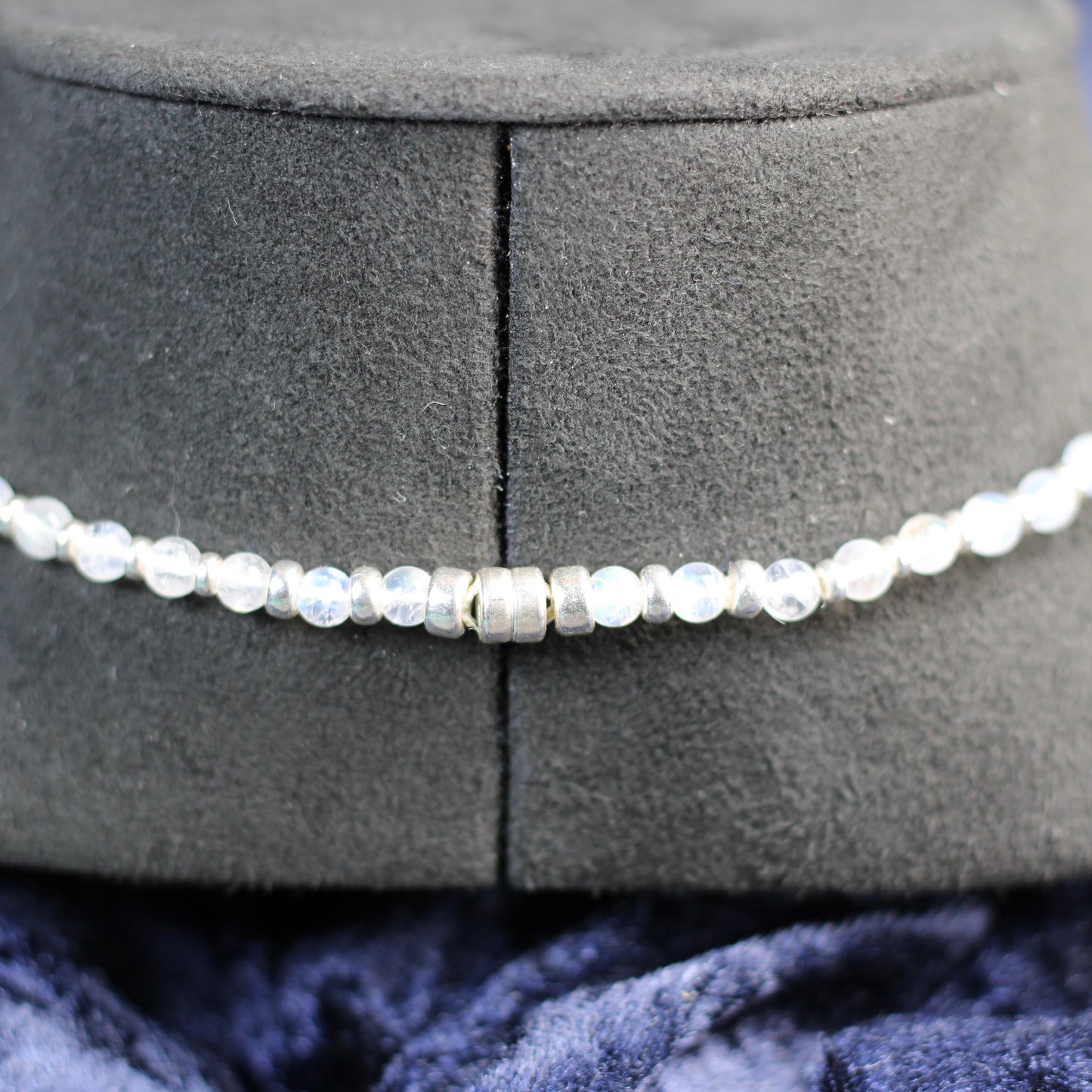 Rainbow Moonstone Choker Necklace With Sterling Silver & Tumble Stone