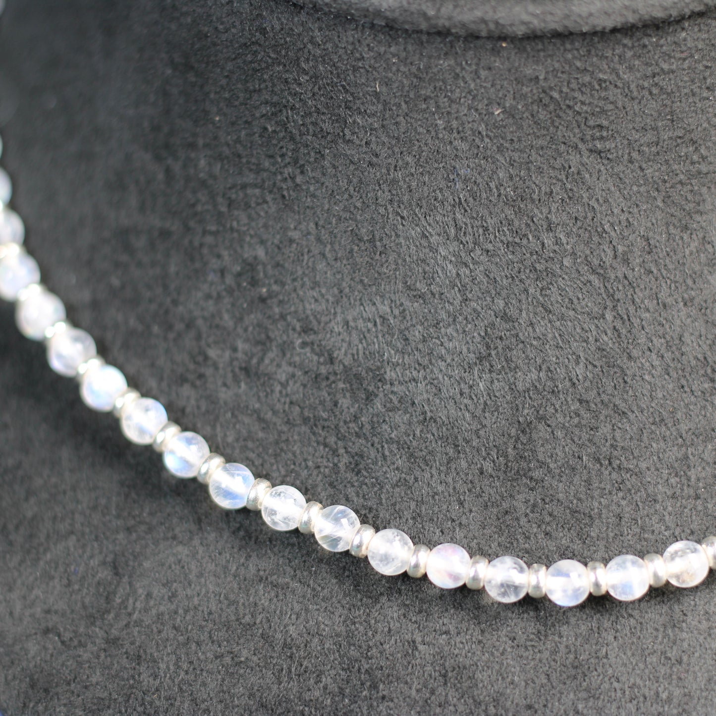 Rainbow Moonstone Choker Necklace With Sterling Silver & Tumble Stone