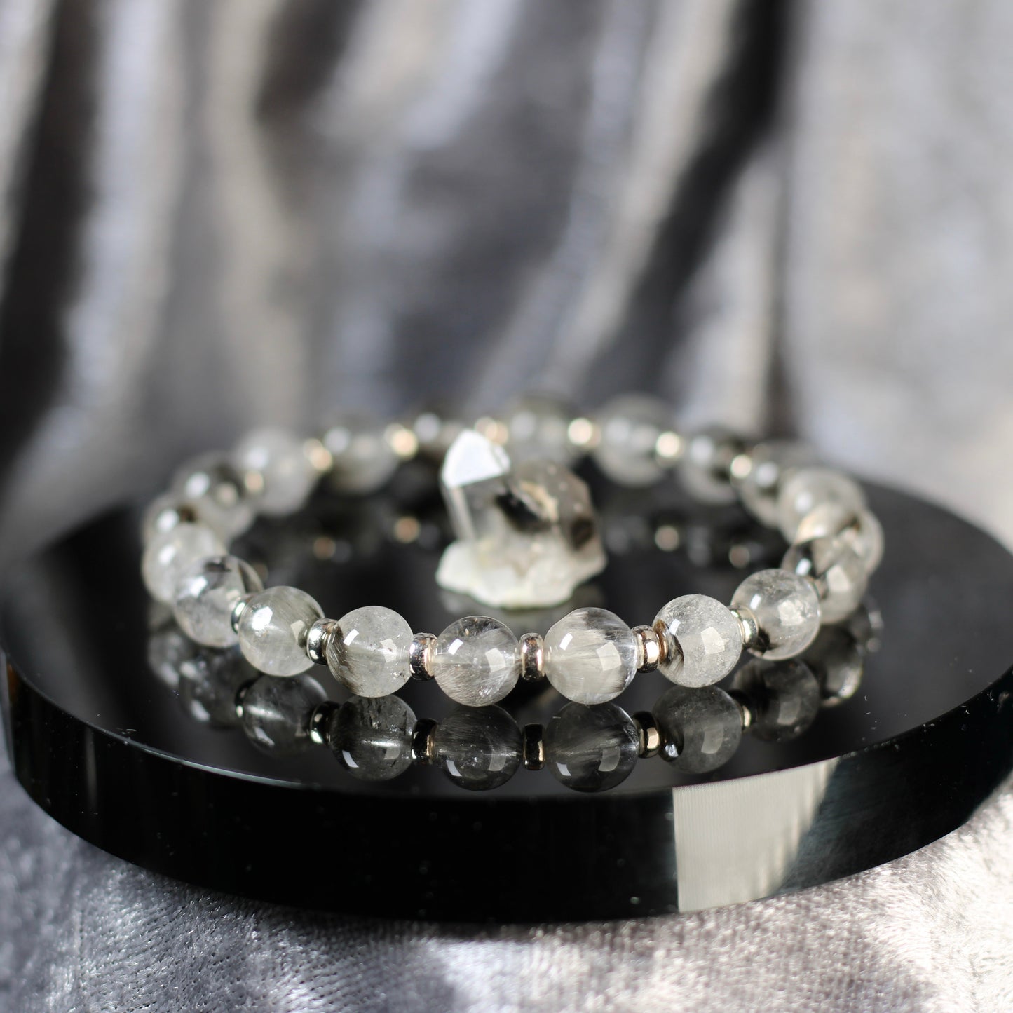 Brookite Fishbone In Quartz Silver Rutile Power Bracelet With Sterling Silver & Brookite Crystal