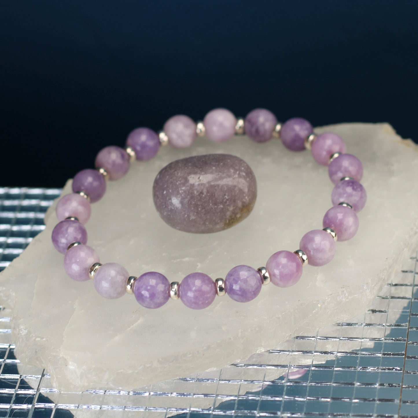 Lilac Lepidolite Power Bracelet With Sterling Silver & Lepidolite Specimen