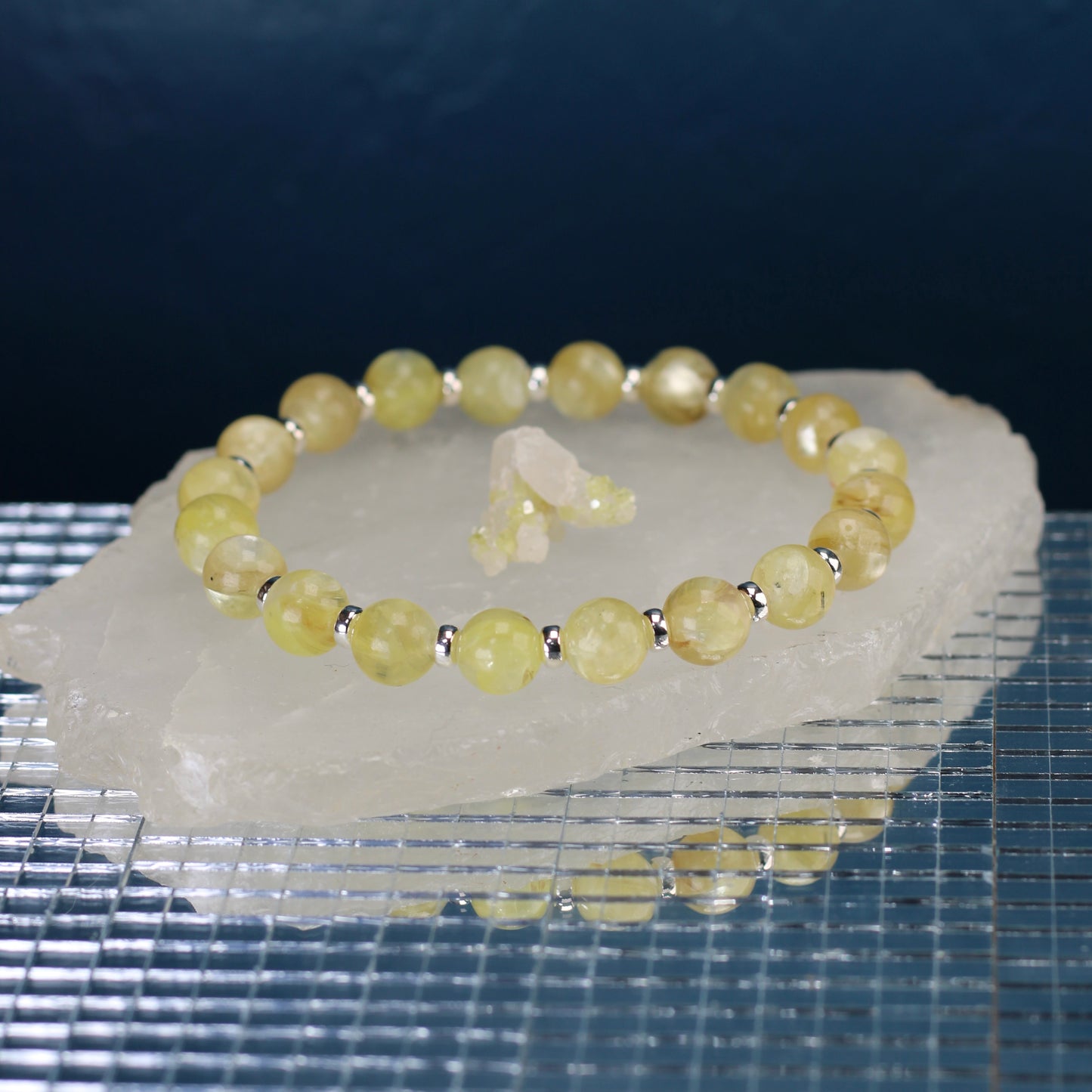Yellow Mica Power Bracelet With Sterling Silver & Lepidolite Specimen