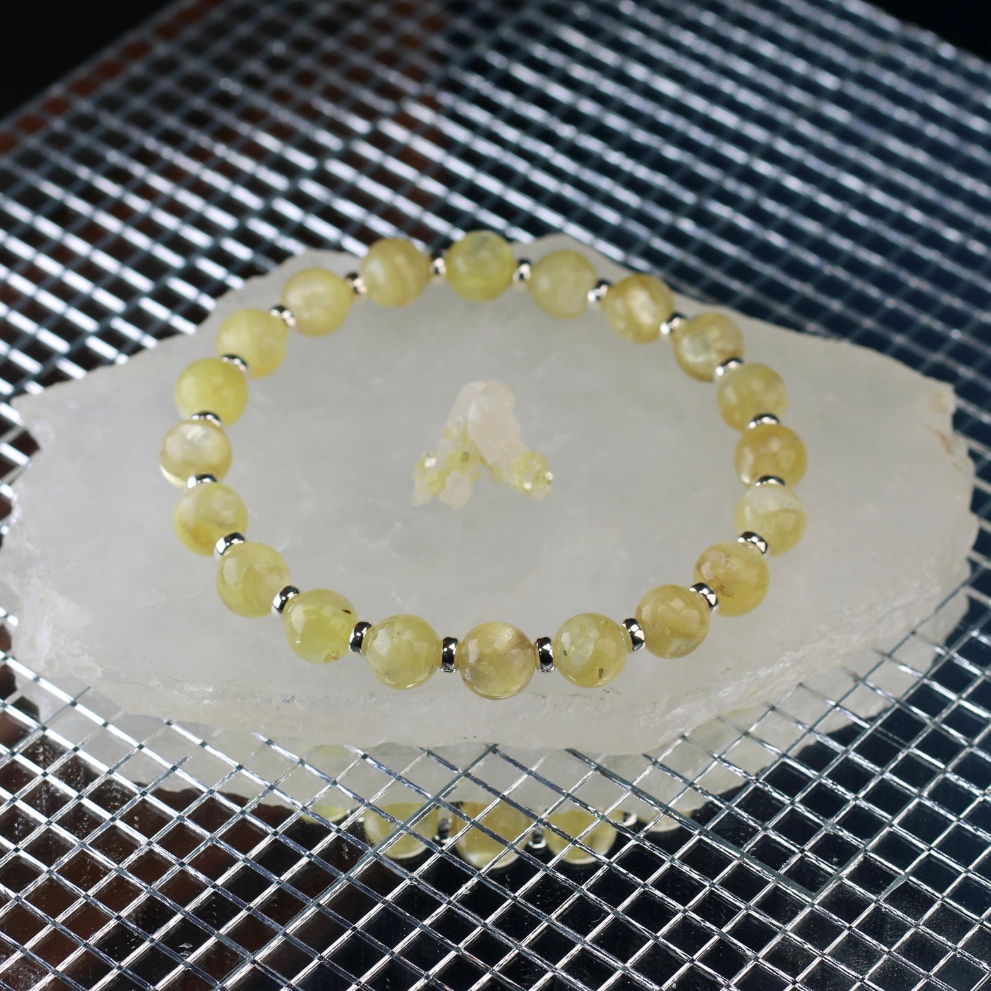 Yellow Mica Power Bracelet With Sterling Silver & Lepidolite Specimen