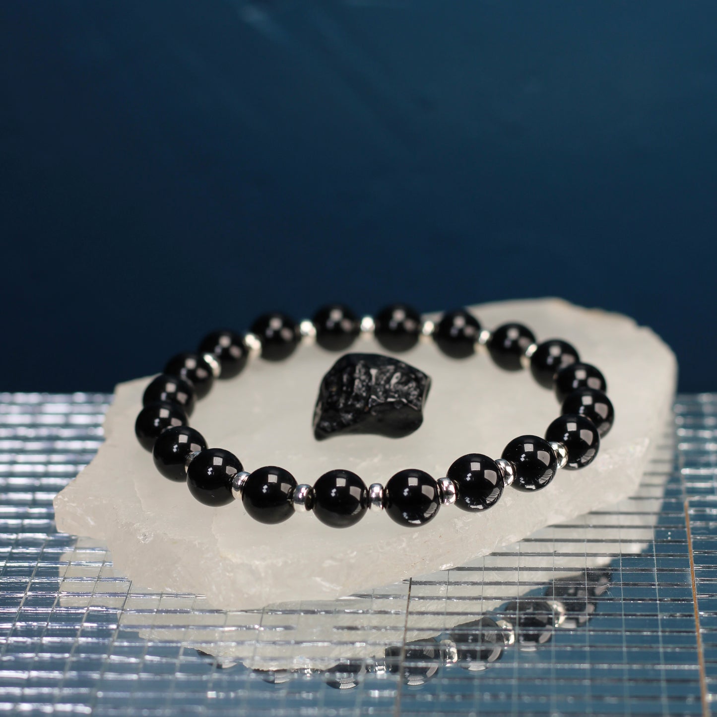 Tektite Power Bracelet With Sterling Silver & Schorl Crystal