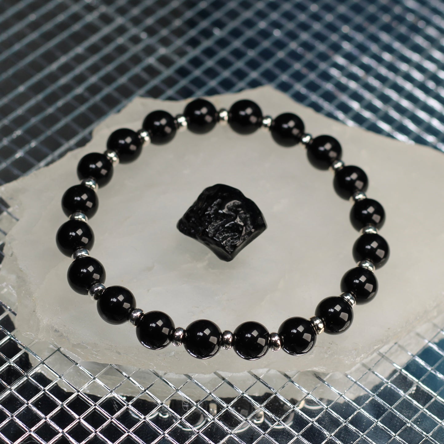 Tektite Power Bracelet With Sterling Silver & Schorl Crystal