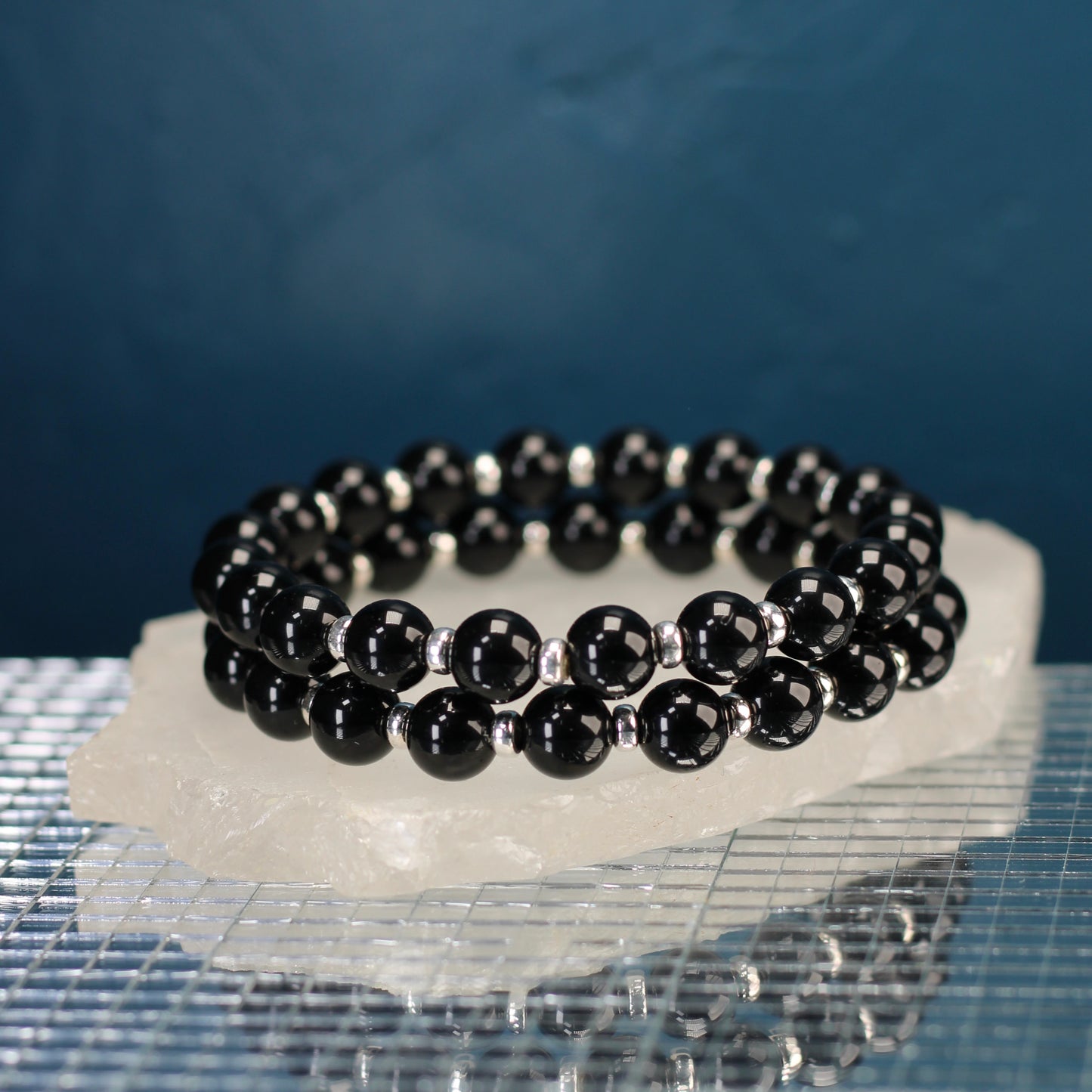Tektite Power Bracelet With Sterling Silver & Schorl Crystal