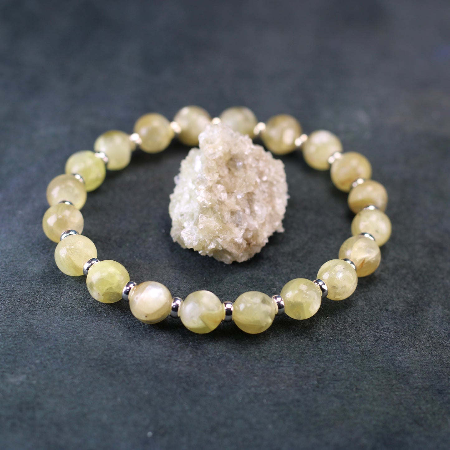 Yellow Mica Power Bracelet With Sterling Silver & Lepidolite Specimen