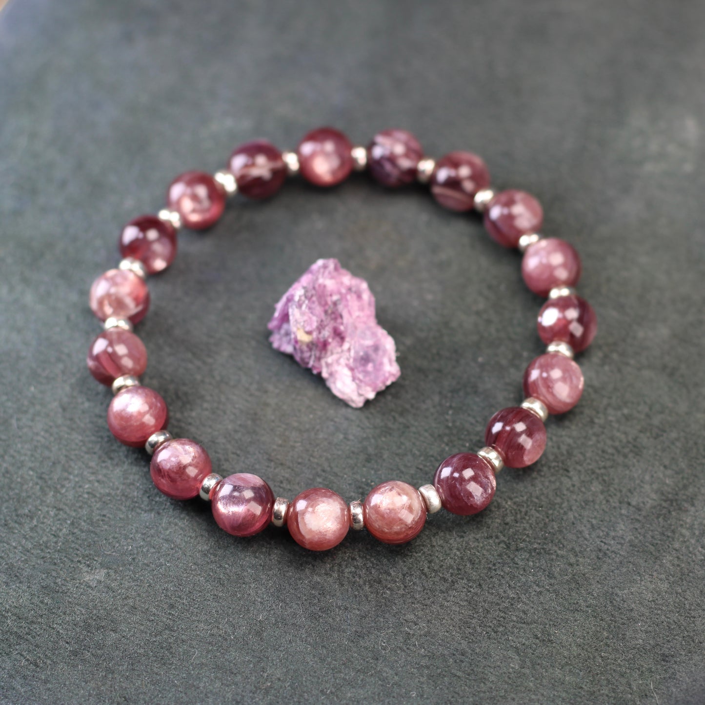 High Grade Gem Lepidolite Power Bracelet With Sterling Silver & Mica Specimen