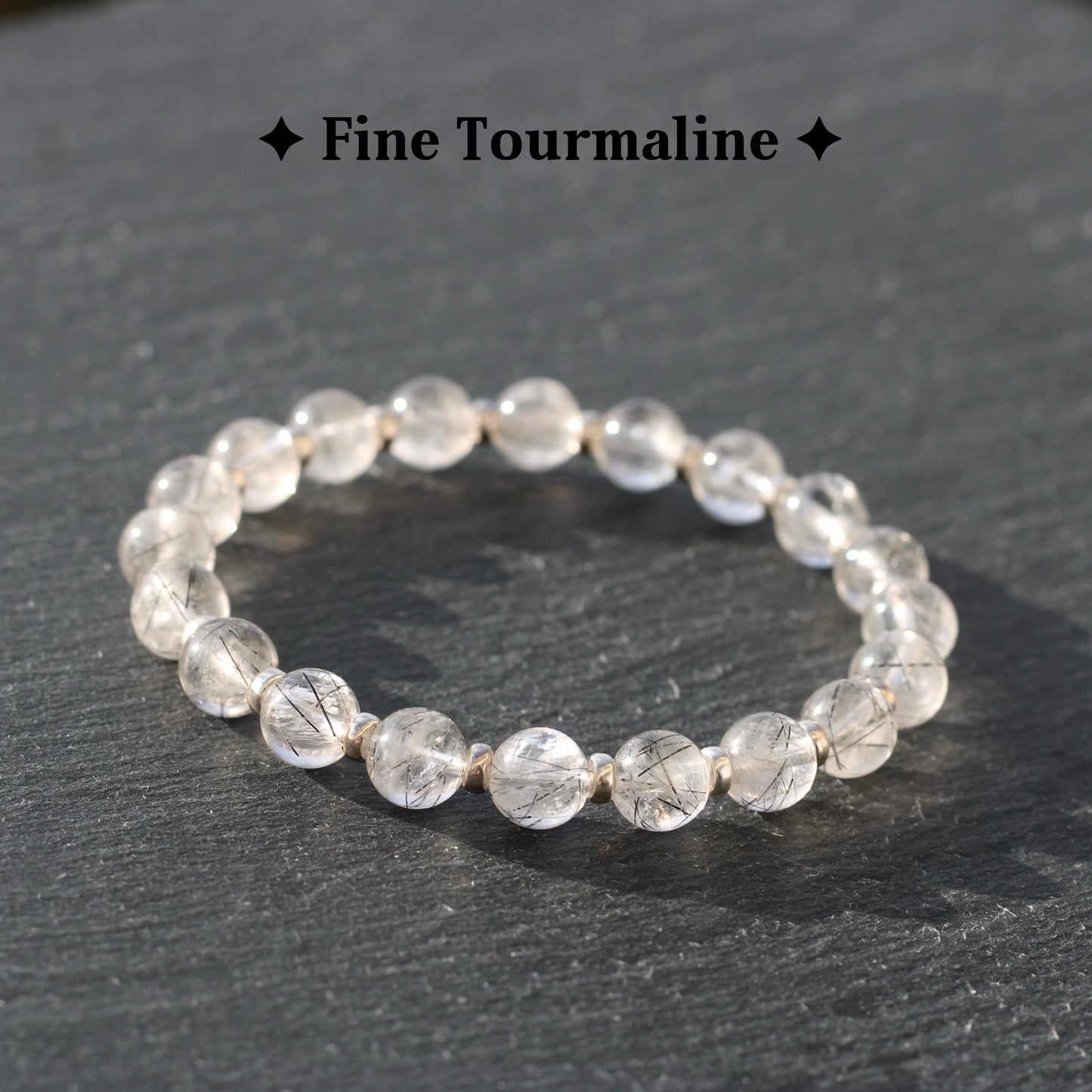 Tourmaline In Quartz Power Bracelet With Sterling Silver & Raw Tourmalated Quartz Piece