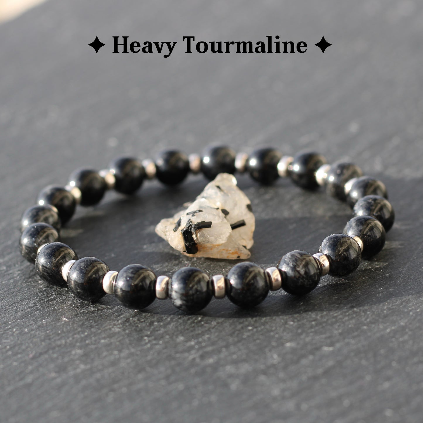 Tourmaline In Quartz Power Bracelet With Sterling Silver & Raw Tourmalated Quartz Piece