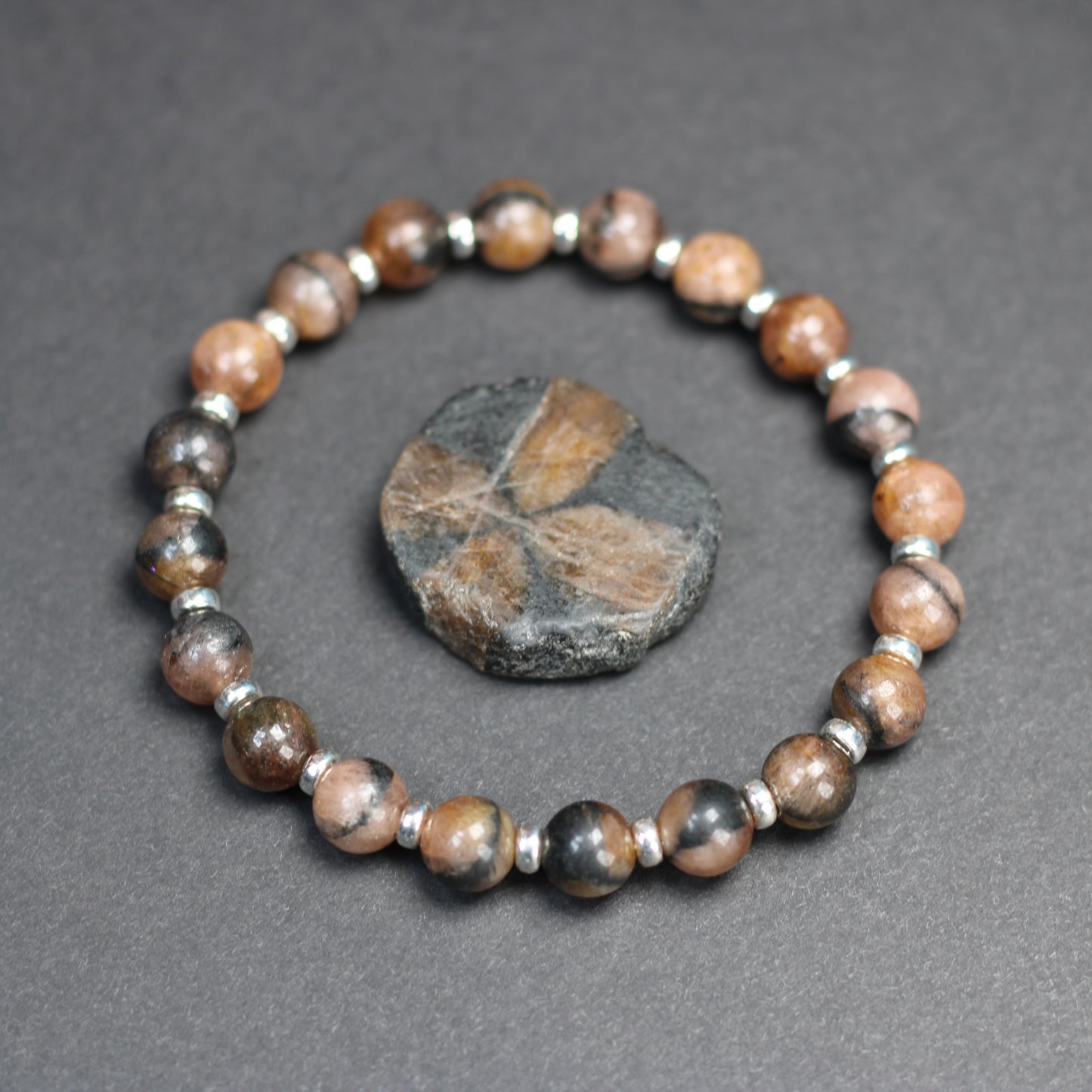 Chiastolite Power Bracelet With Sterling Silver & Tumble Stone