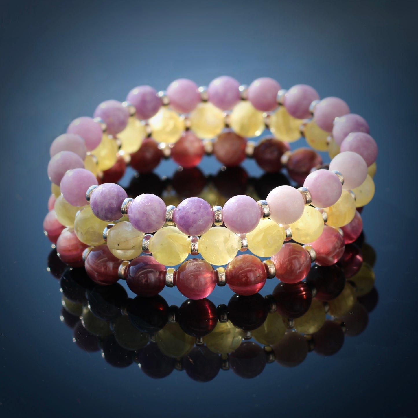 Yellow Mica Power Bracelet With Sterling Silver & Lepidolite Specimen