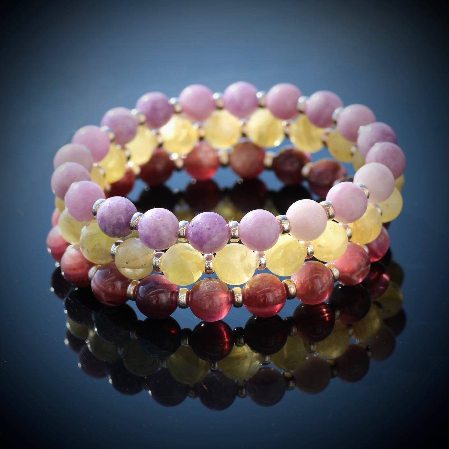 High Grade Gem Lepidolite Power Bracelet With Sterling Silver & Mica Specimen