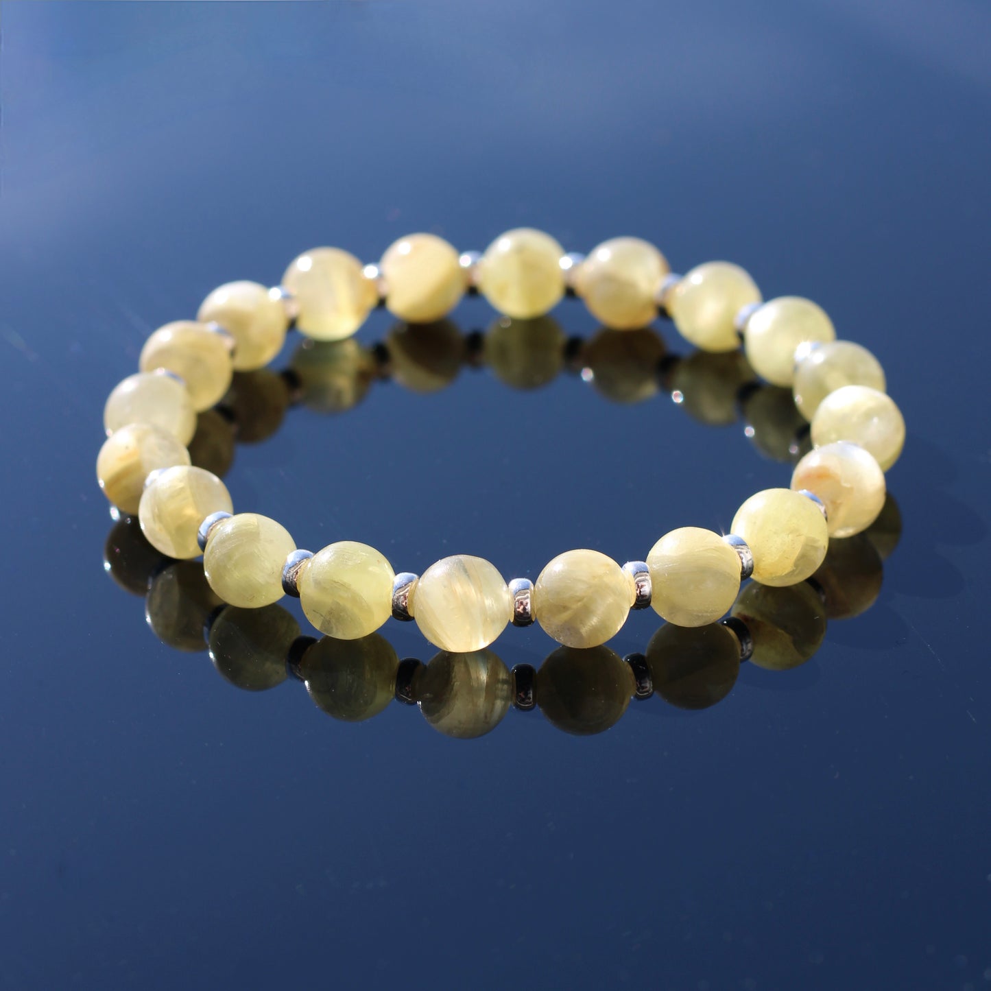 Yellow Mica Power Bracelet With Sterling Silver & Lepidolite Specimen