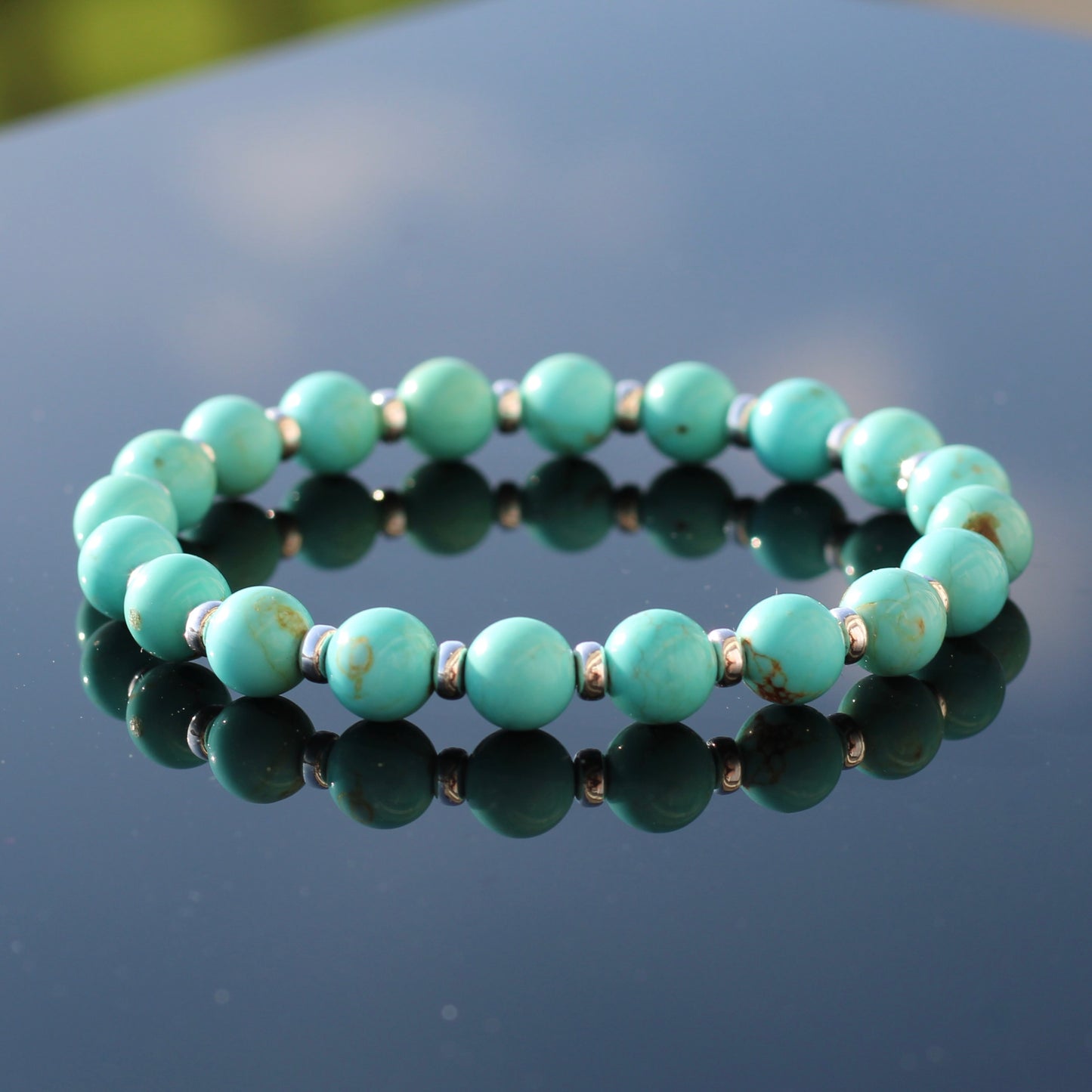 Turquoise Number 8 Mine Power Bracelet With Sterling Silver & Free Small Sphere