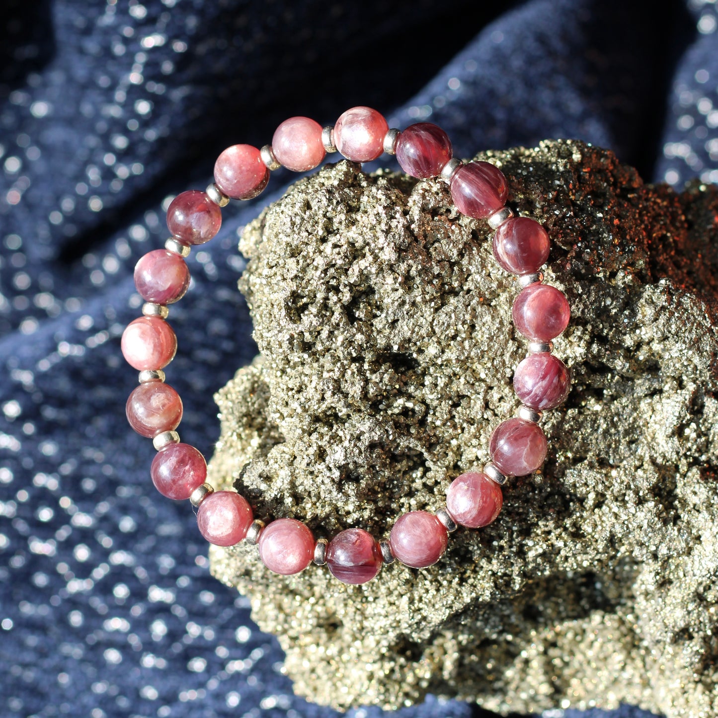 High Grade Gem Lepidolite Power Bracelet With Sterling Silver & Mica Specimen