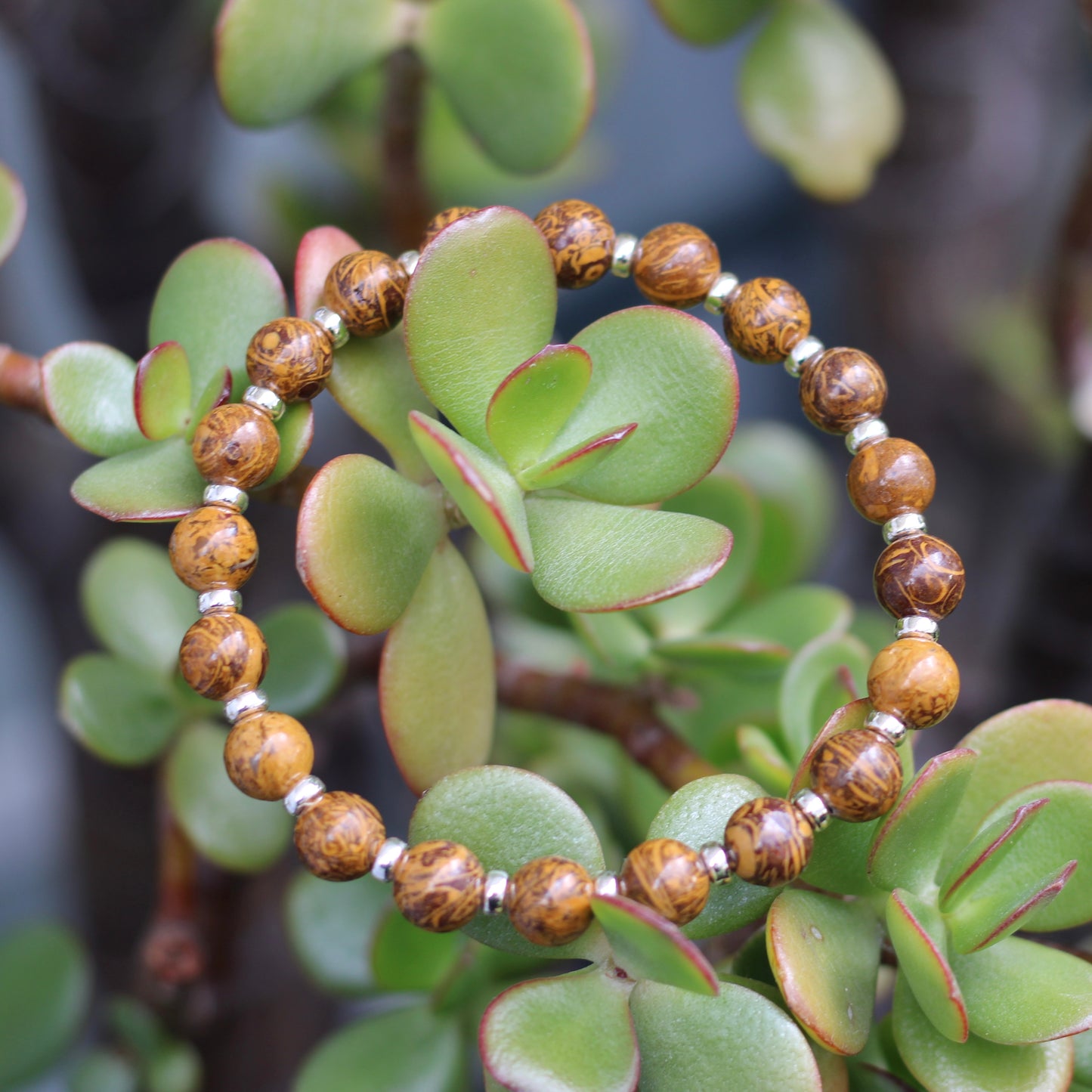 Calligraphy Stone Power Bracelet With Sterling Silver & Tumble Stone