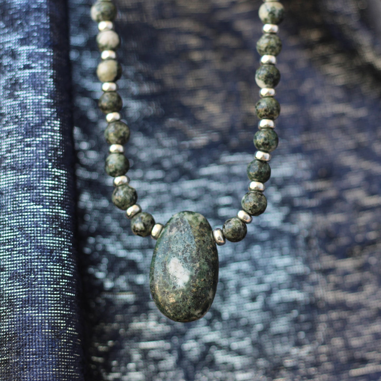 Preseli Bluestone Stonehenge Mala. 108 Bead Necklace And Sterling Silver Accent Bead. Dolorite Tumble Stone. 6mm Beads