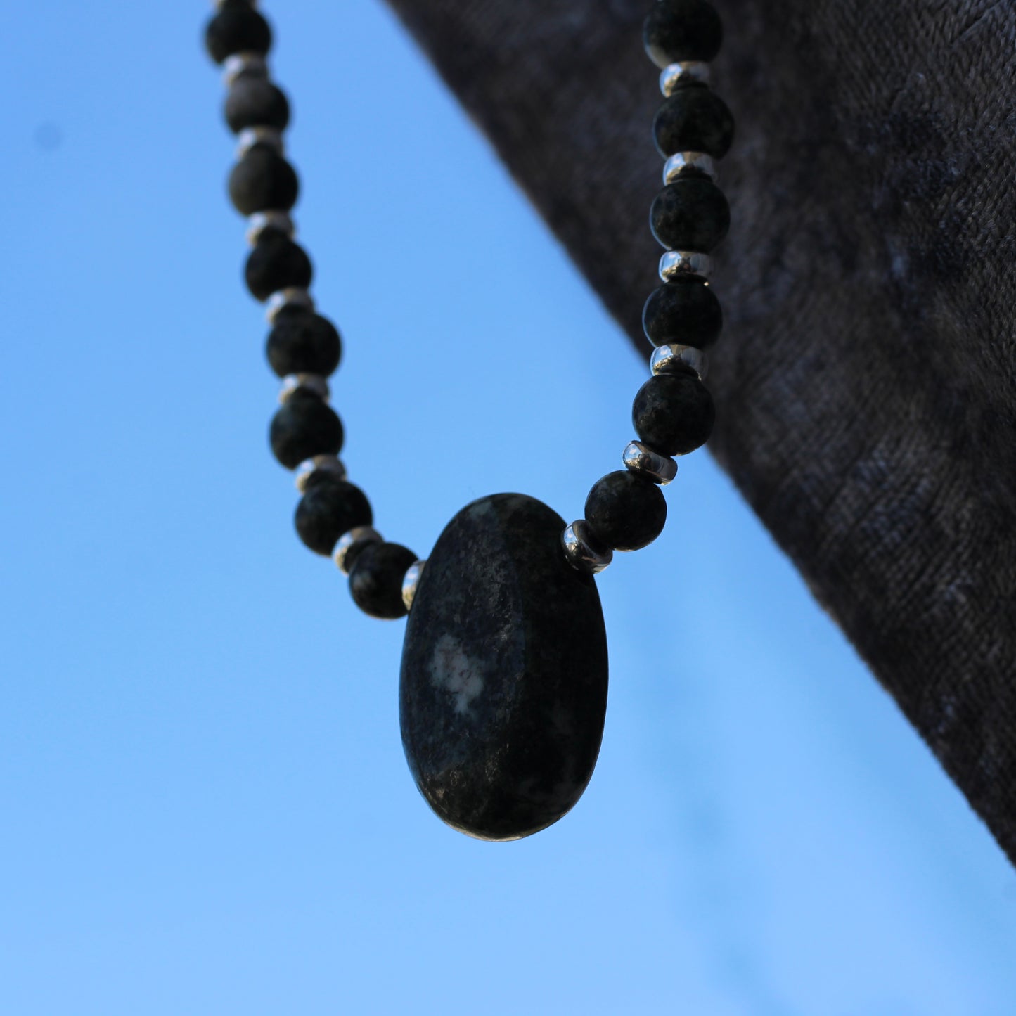 Preseli Bluestone Stonehenge Mala. 108 Bead Necklace And Sterling Silver Accent Bead. Dolorite Tumble Stone. 6mm Beads