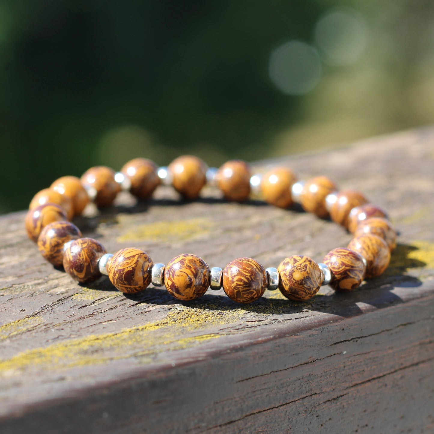 Calligraphy Stone Power Bracelet With Sterling Silver & Tumble Stone