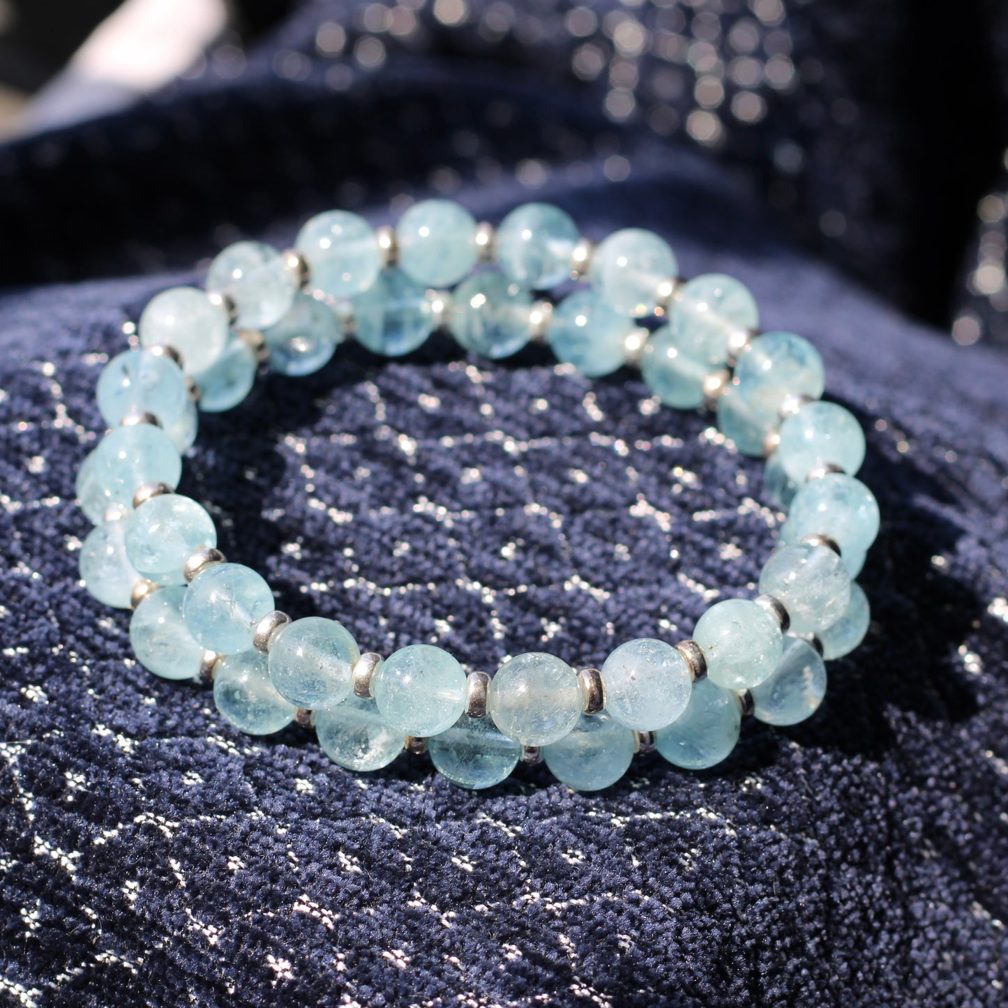Aquamarine Power Bracelet With Sterling Silver & Tumble