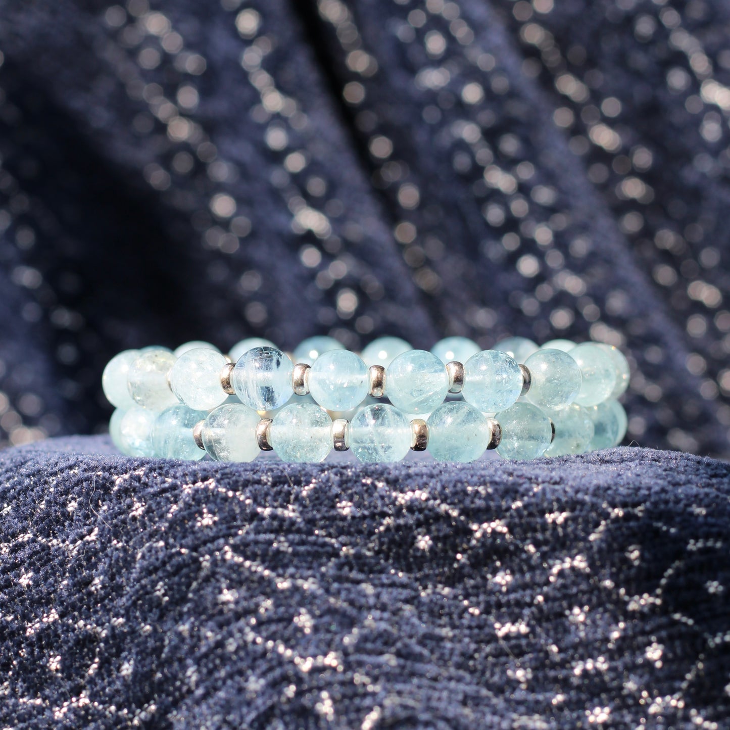 Aquamarine Power Bracelet With Sterling Silver & Tumble