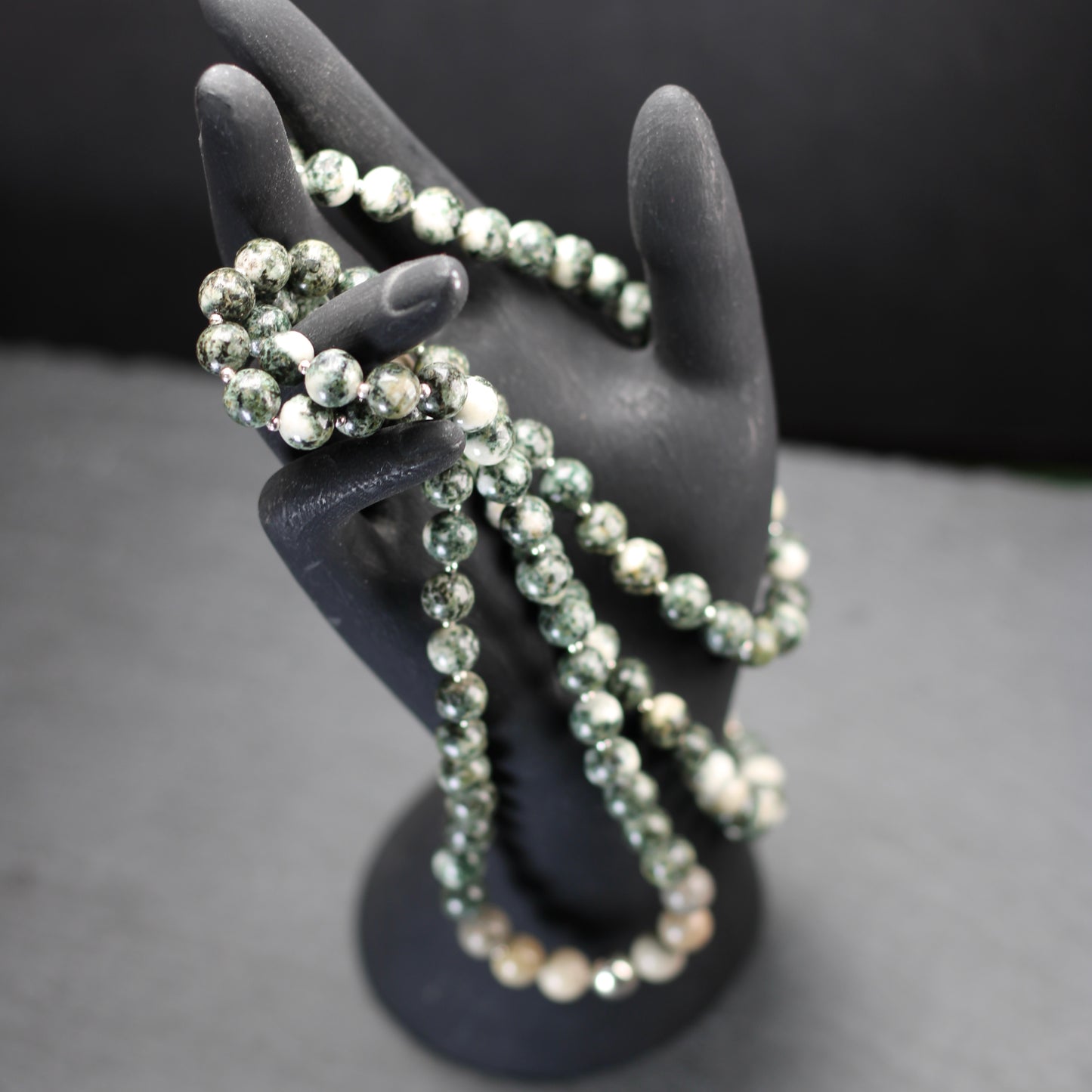 Preseli Bluestone & Sarsen Stonehenge Mala. 108 Bead Necklace And Sterling Silver Accent Bead. Free Dolorite Tumble Stone.