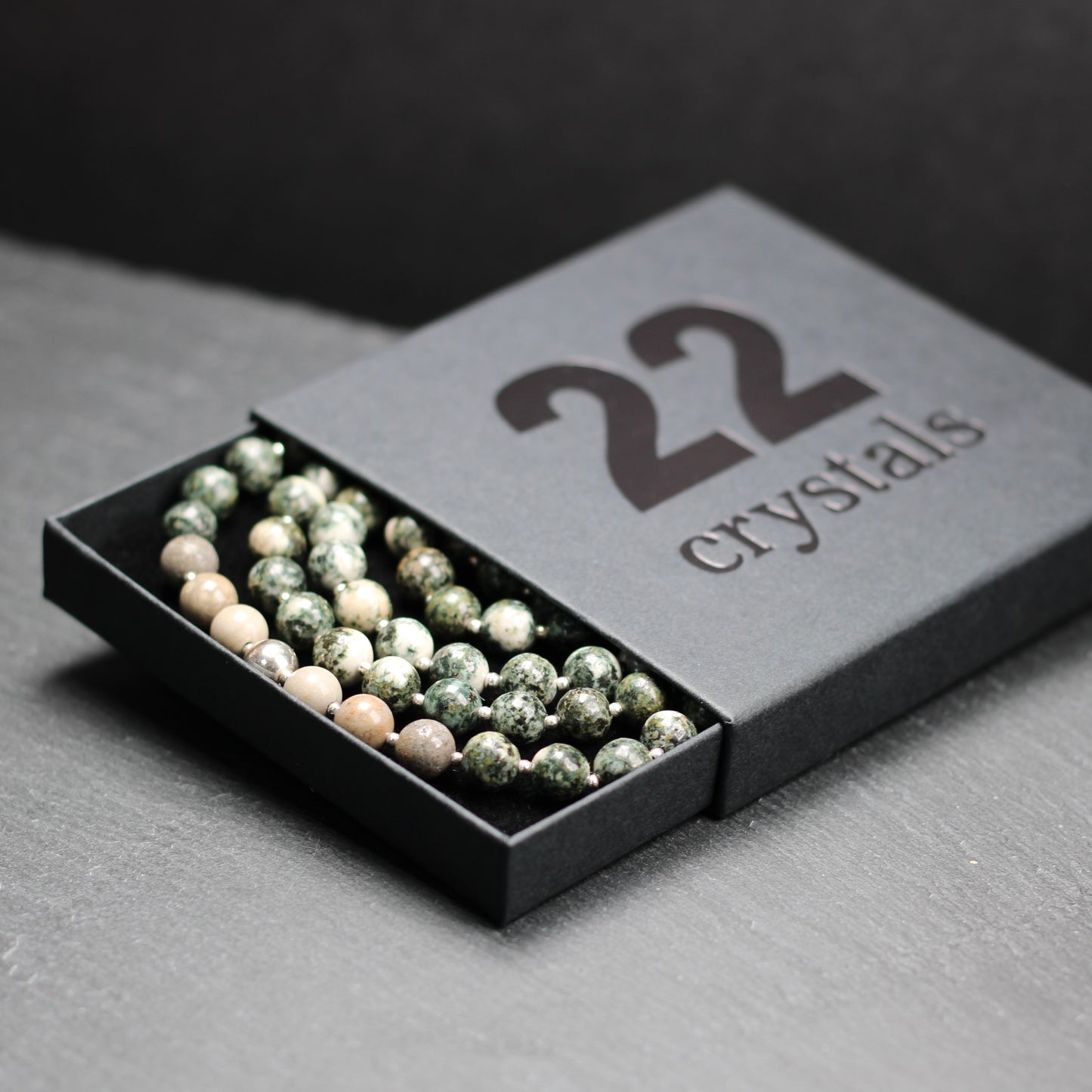 Preseli Bluestone & Sarsen Stonehenge Mala. 108 Bead Necklace And Sterling Silver Accent Bead. Free Dolorite Tumble Stone.