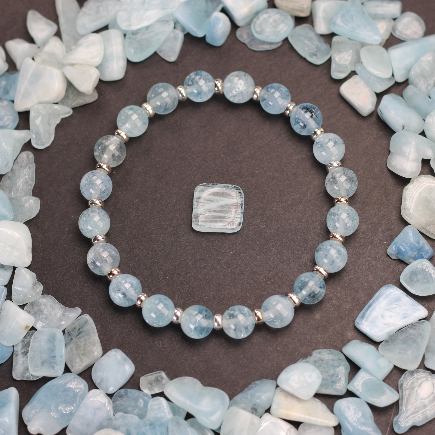 Aquamarine Power Bracelet With Sterling Silver & Tumble