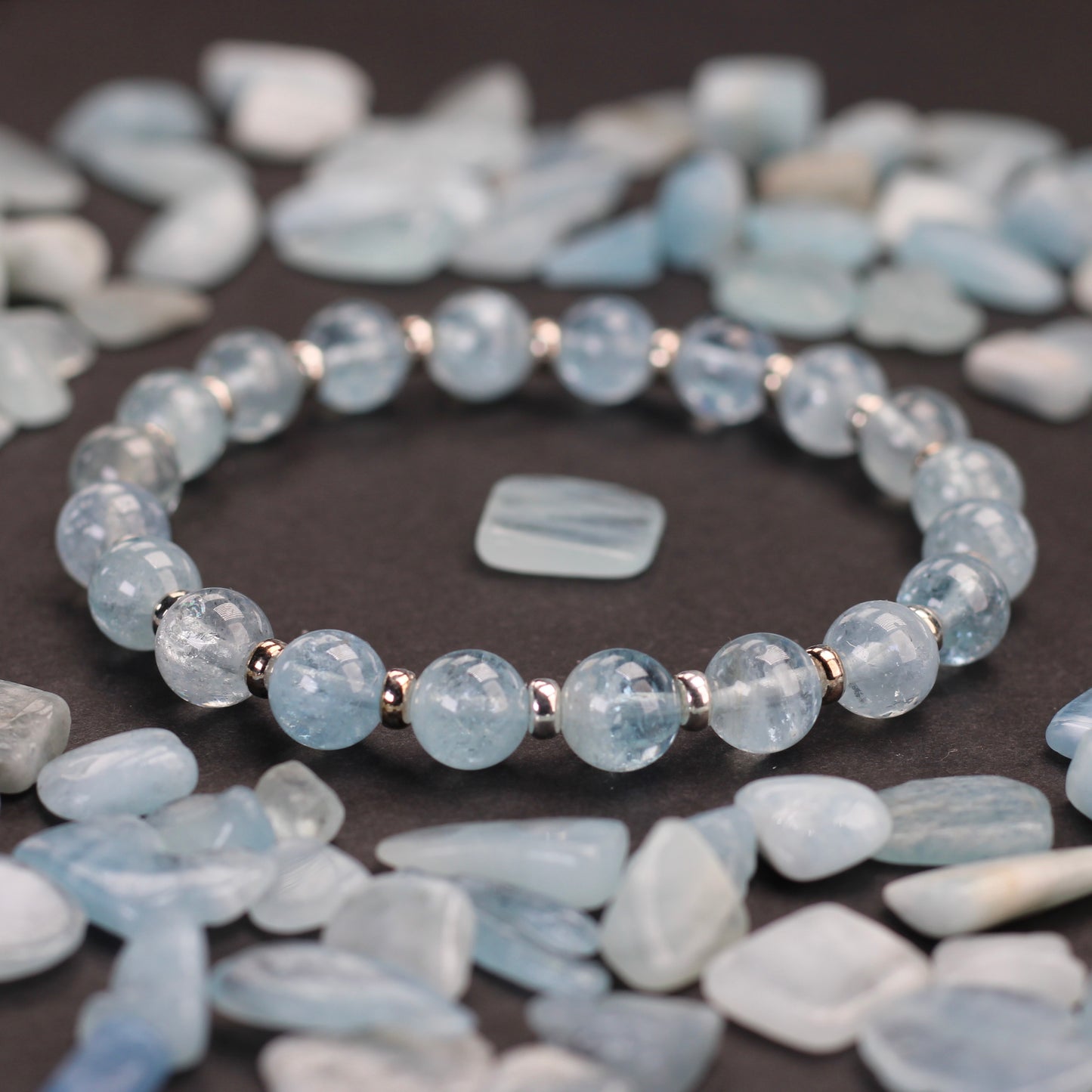 Aquamarine Power Bracelet With Sterling Silver & Tumble