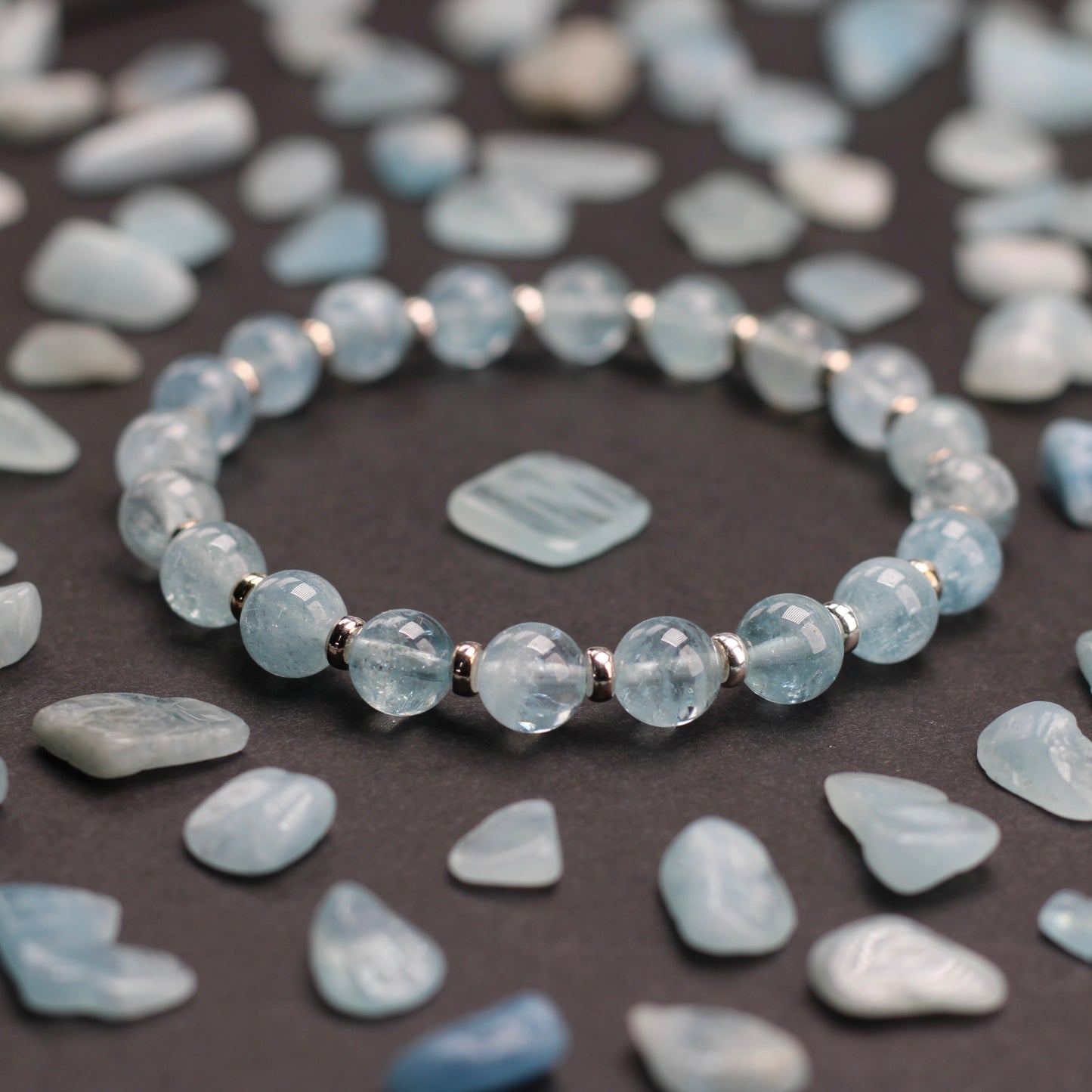 Aquamarine Power Bracelet With Sterling Silver & Tumble