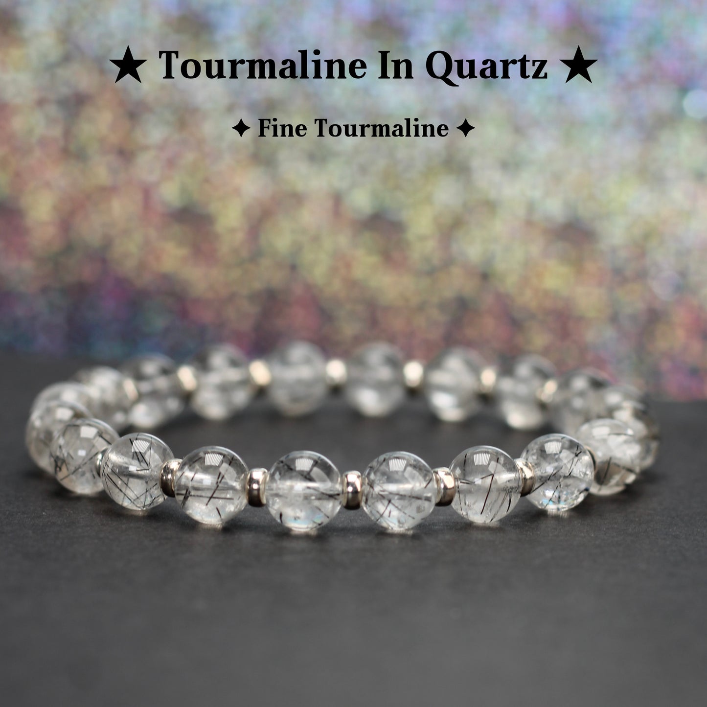 Tourmaline In Quartz Power Bracelet With Sterling Silver & Raw Tourmalated Quartz Piece