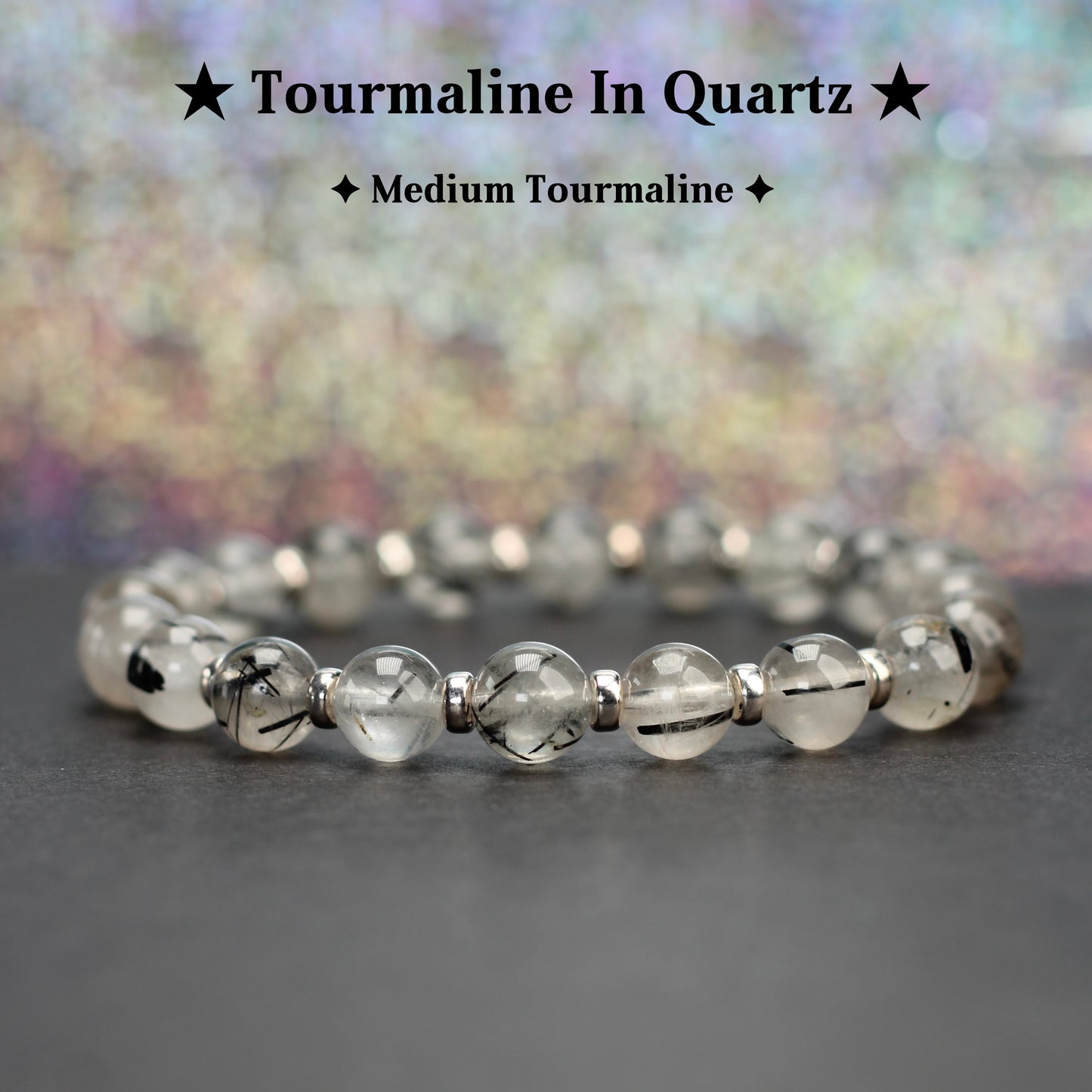 Tourmaline In Quartz Power Bracelet With Sterling Silver & Raw Tourmalated Quartz Piece