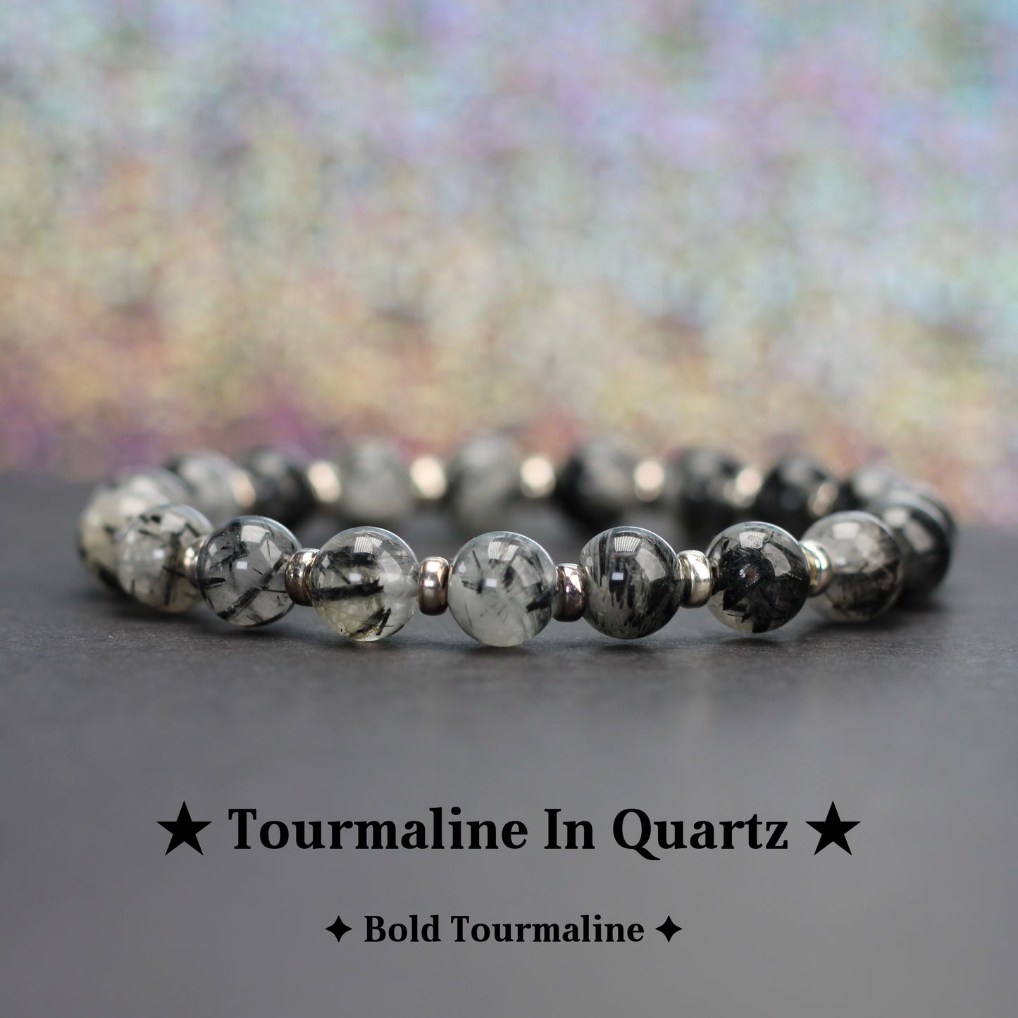 Tourmaline In Quartz Power Bracelet With Sterling Silver & Raw Tourmalated Quartz Piece