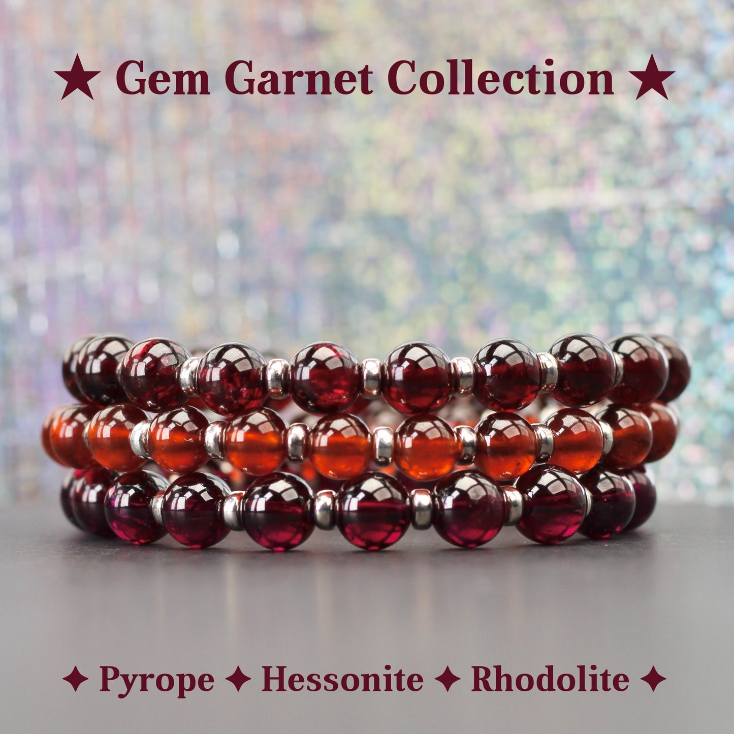 Rhodolite, Hessonite & Pyrope Garnet Power Bracelet With Sterling Silver
