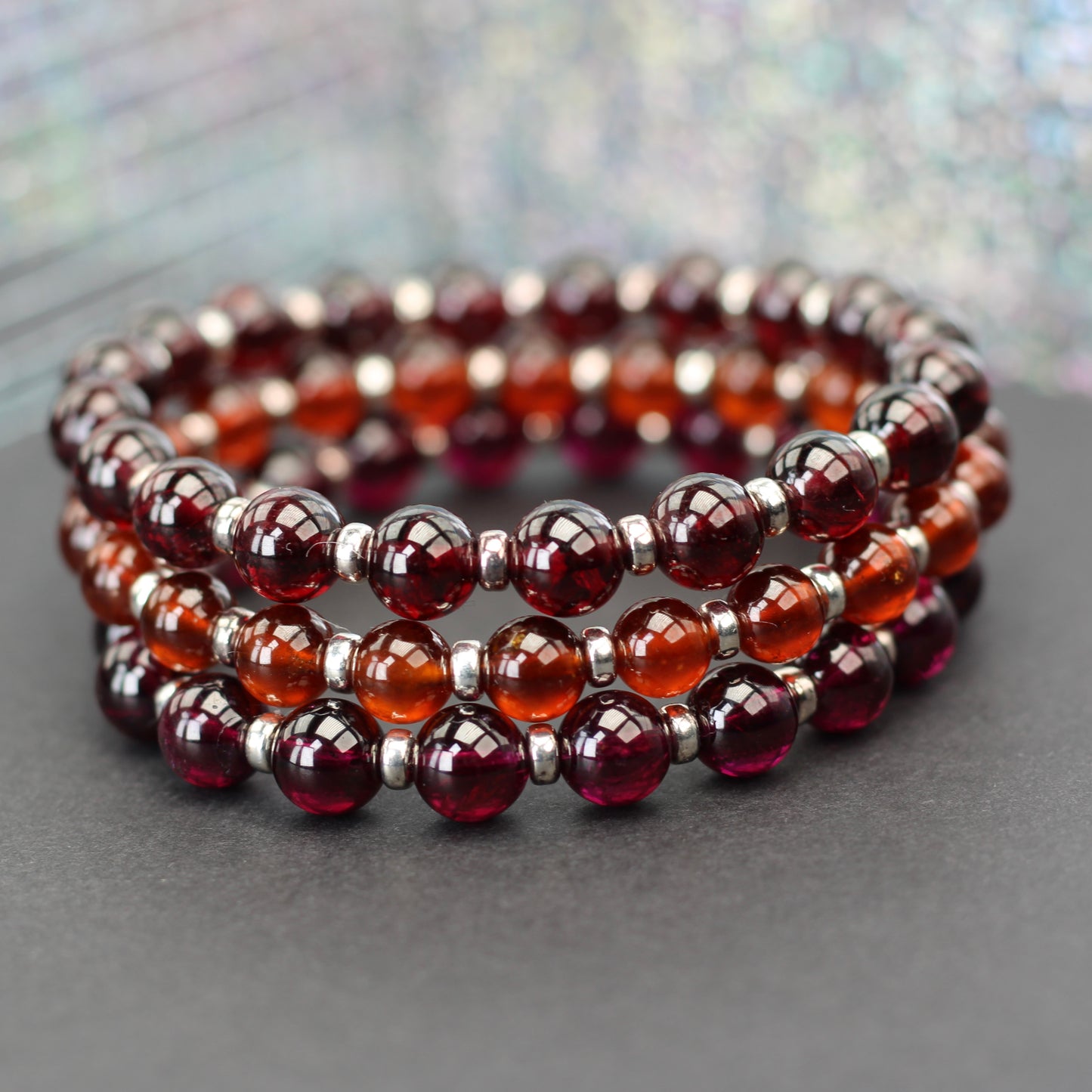 Rhodolite, Hessonite & Pyrope Garnet Power Bracelet With Sterling Silver
