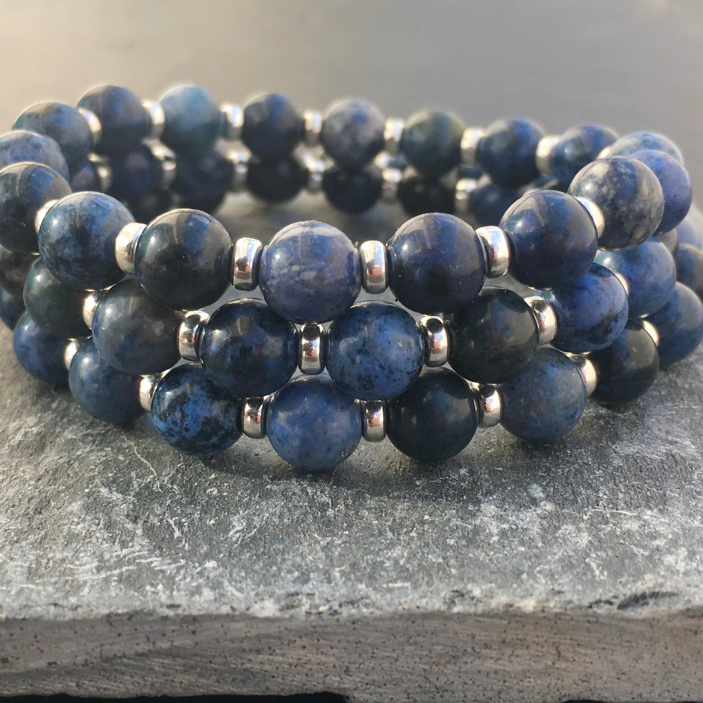 Dumortierite Power Bracelet With Sterling Silver & Dumortierite Tumble Stone